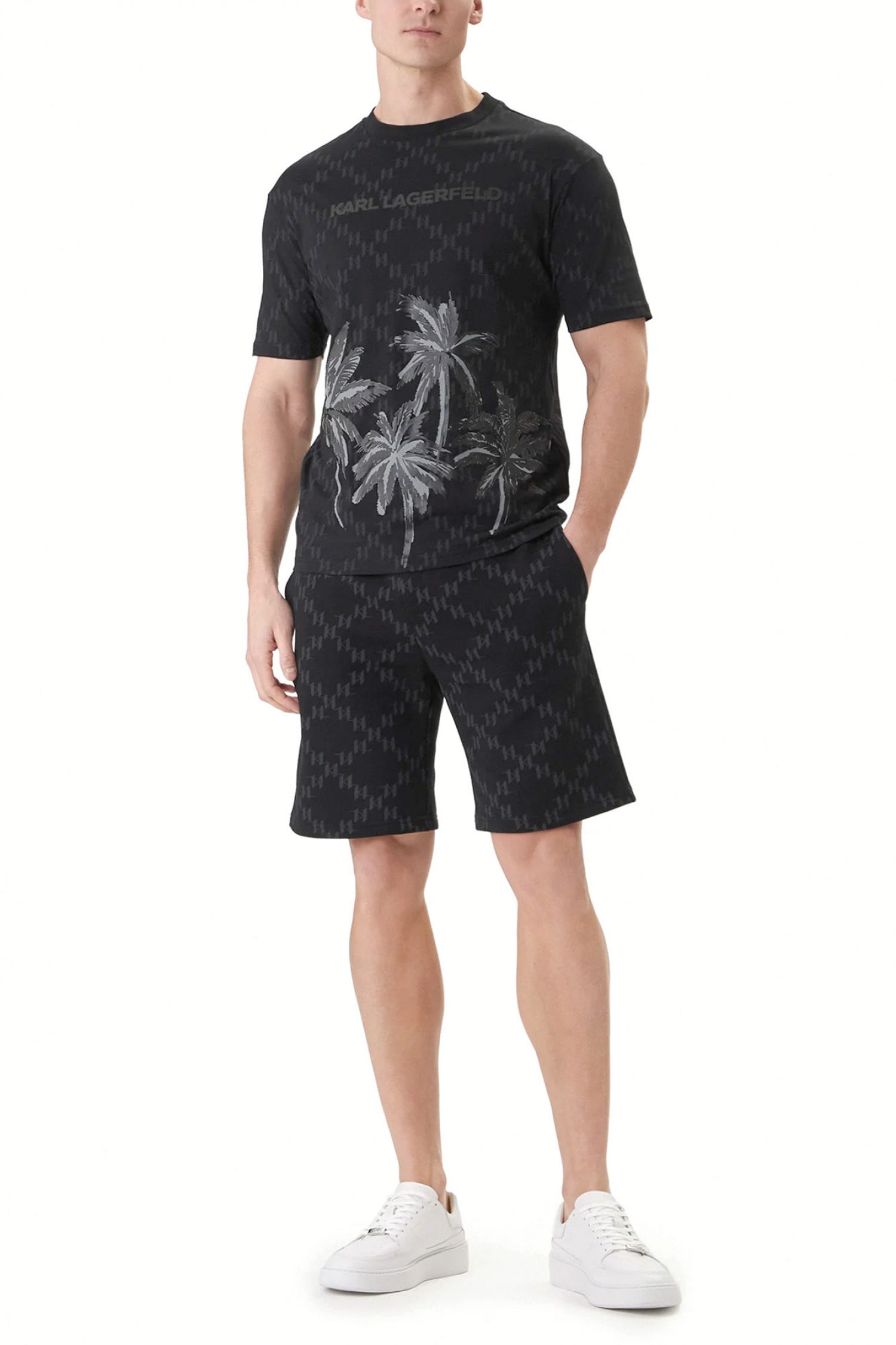 KARL LAGERFELD ΒΕΡΜΟΥΔΑ ΦΟΥΤΕΡ ALL OVER LOGO ΜΑΥΡΟ