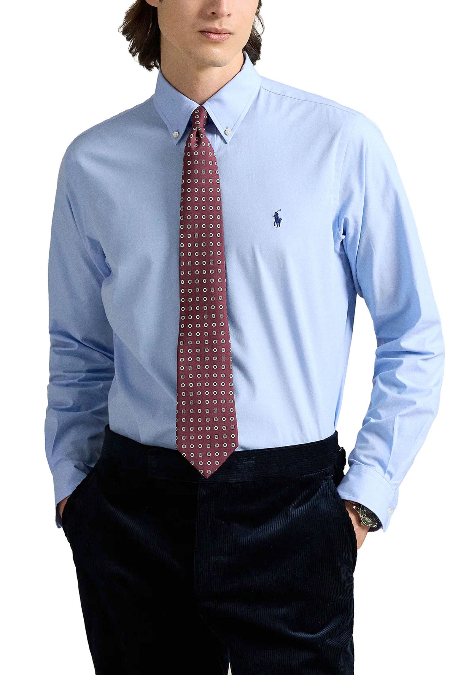 RALPH LAUREN ΠΟΥΚΑΜΙΣΟ BUTTON DOWN CUSTOM FIT LOGO ΣΙΕΛ