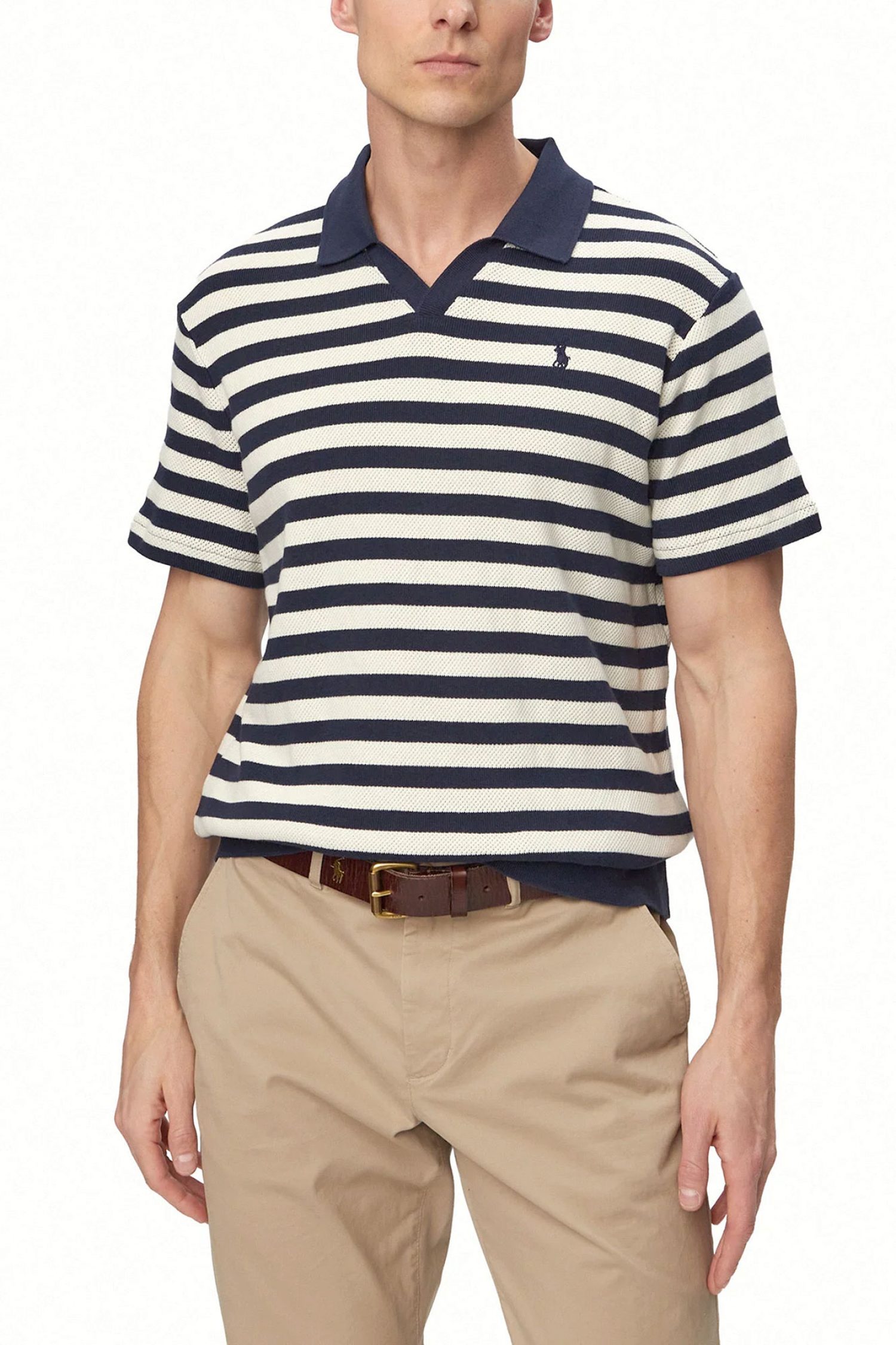 RALPH LAUREN ΠΛΕΚΤΟ VNECK ΜΑΡΙΝΙΕΡΑ LOGO ΜΠΛΕ-ΛΕΥΚΟ φωτογραφία