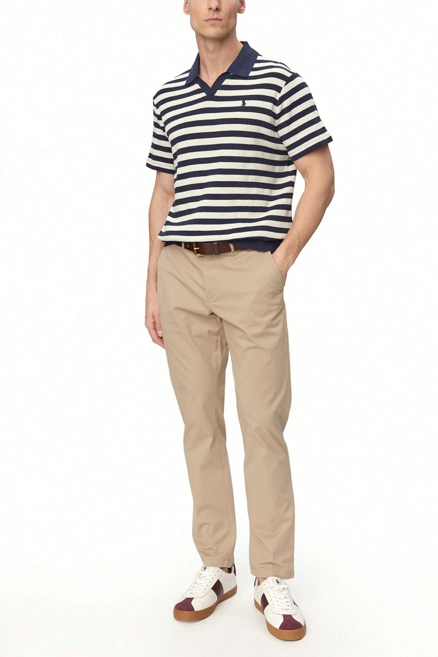 RALPH LAUREN ΠΛΕΚΤΟ VNECK ΜΑΡΙΝΙΕΡΑ LOGO ΜΠΛΕ-ΛΕΥΚΟ φωτογραφία