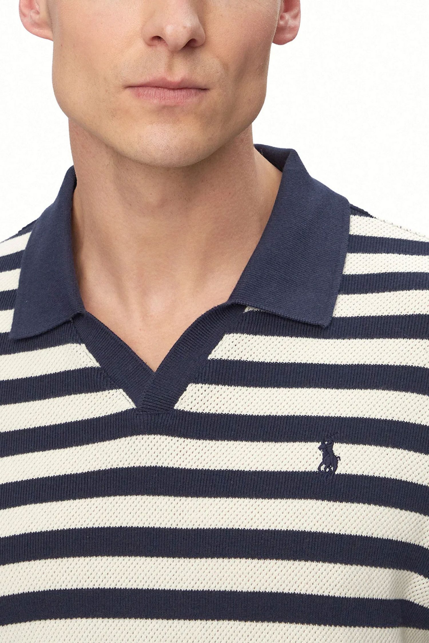 RALPH LAUREN ΠΛΕΚΤΟ VNECK ΜΑΡΙΝΙΕΡΑ LOGO ΜΠΛΕ-ΛΕΥΚΟ φωτογραφία