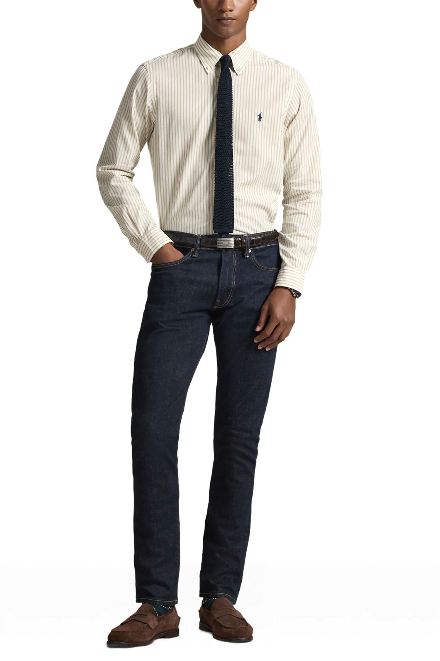 RALPH LAUREN ΠΟΥΚΑΜΙΣΟ ΡΙΓΕ BUTTON DOWN CUSTOM FIT ΜΠΕΖ-ΛΕΥΚΟ