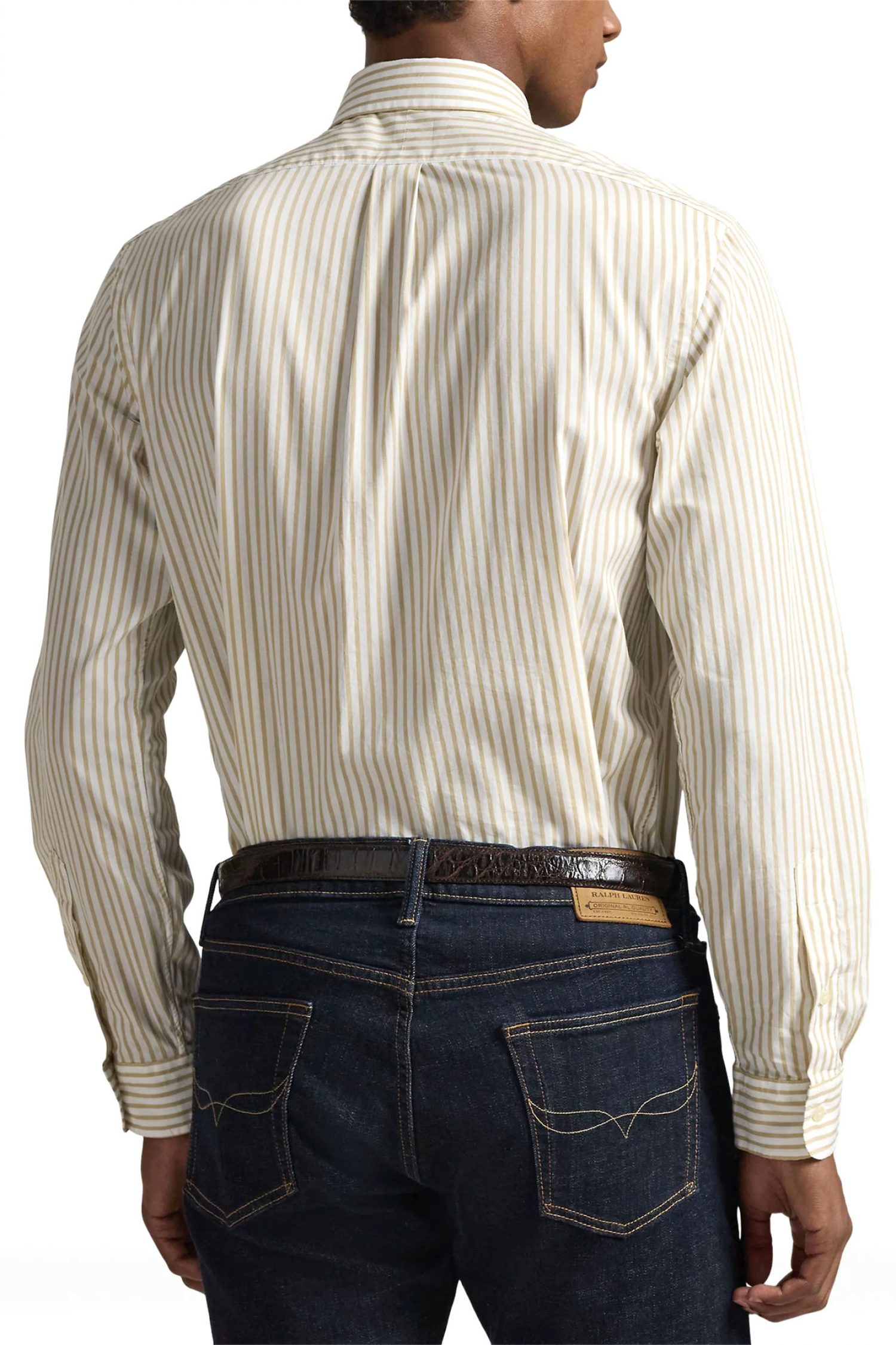 RALPH LAUREN ΠΟΥΚΑΜΙΣΟ ΡΙΓΕ BUTTON DOWN CUSTOM FIT ΜΠΕΖ-ΛΕΥΚΟ