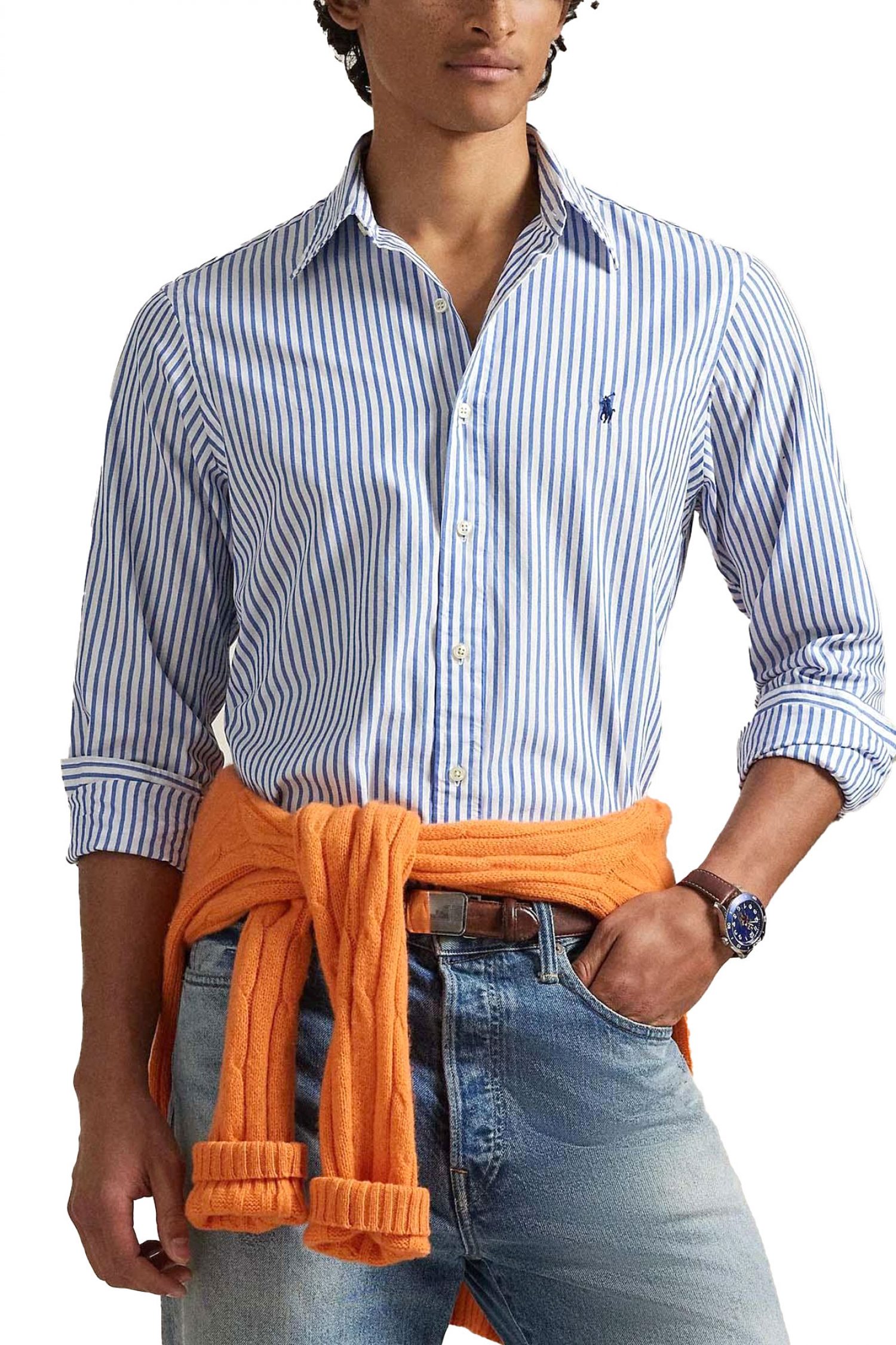 RALPH LAUREN ΠΟΥΚΑΜΙΣΟ ΡΙΓΕ BUTTON DOWN CUSTOM FIT ΜΠΛΕ-ΛΕΥΚΟ