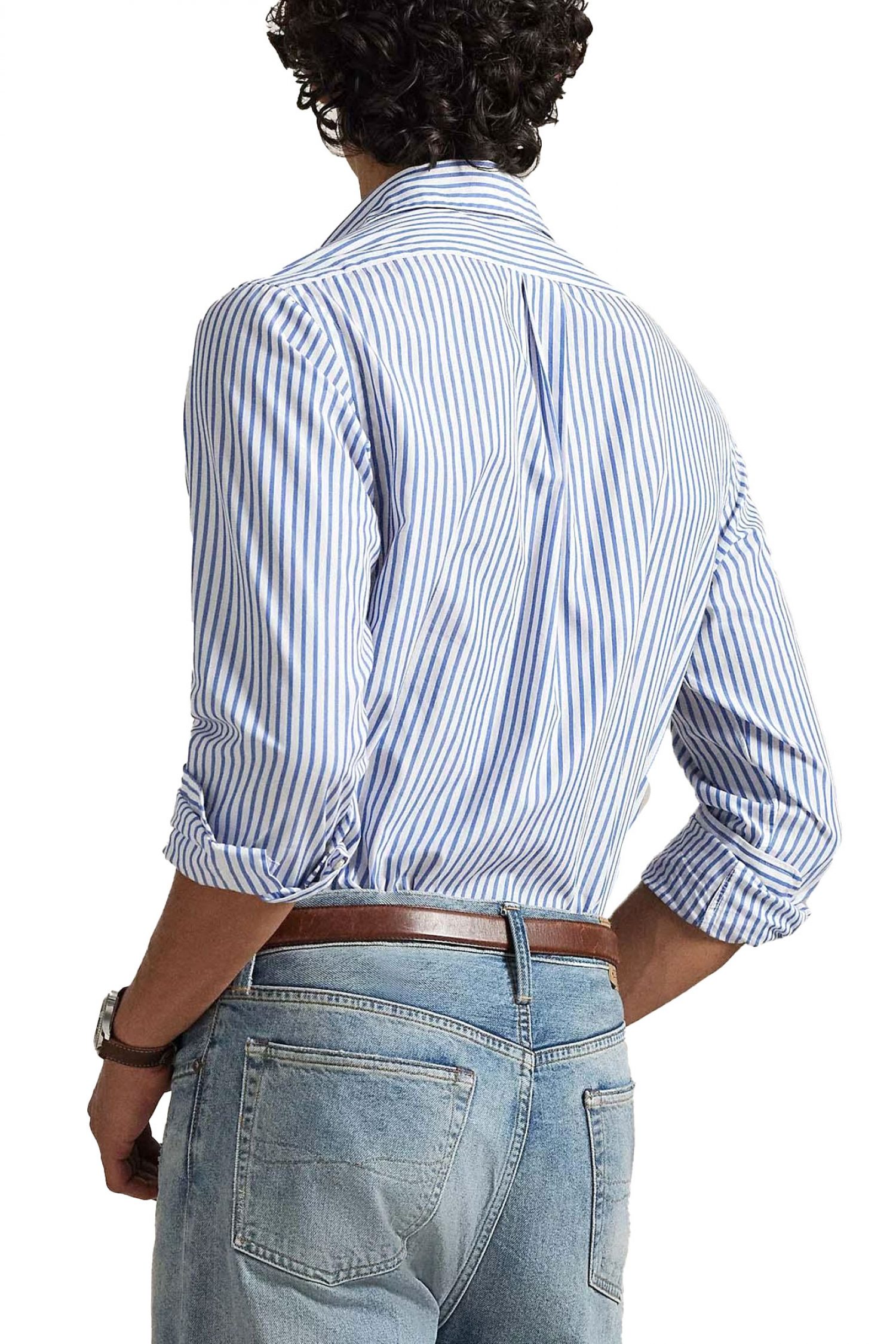 RALPH LAUREN ΠΟΥΚΑΜΙΣΟ ΡΙΓΕ BUTTON DOWN CUSTOM FIT ΜΠΛΕ-ΛΕΥΚΟ