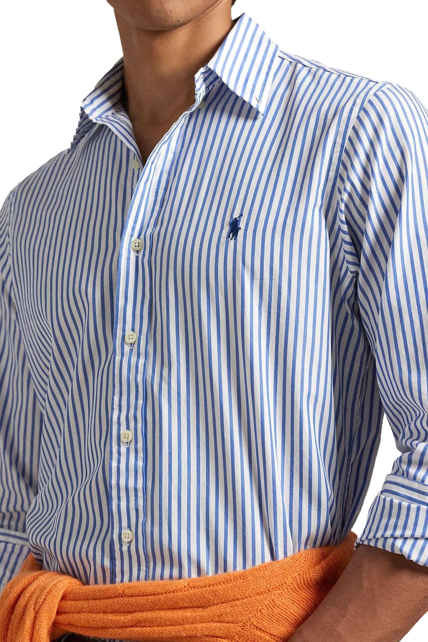 RALPH LAUREN ΠΟΥΚΑΜΙΣΟ ΡΙΓΕ BUTTON DOWN CUSTOM FIT ΜΠΛΕ-ΛΕΥΚΟ