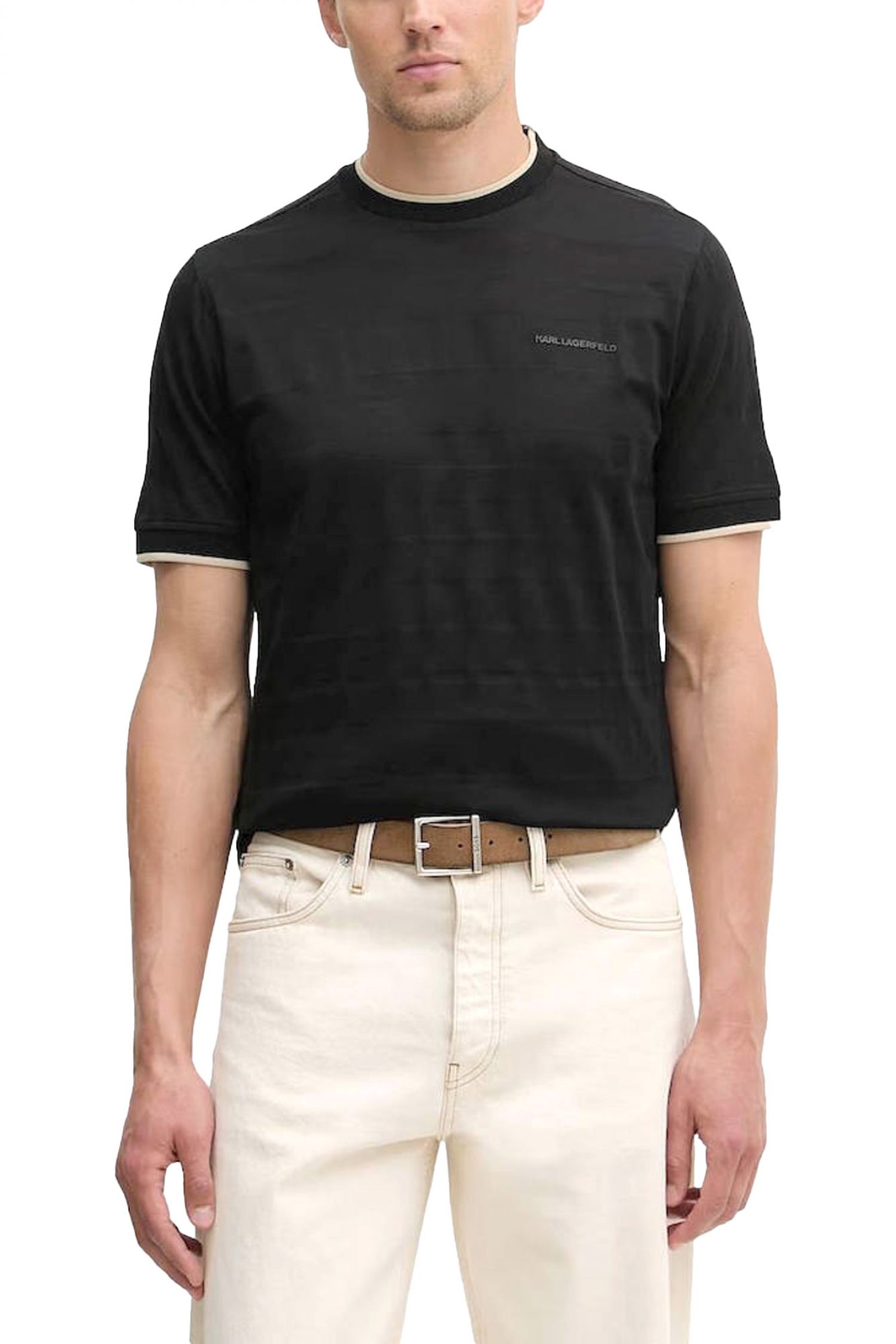 KARL LAGERFELD T-SHIRT LOGO ΜΑΥΡΟ-ΕΚΡΟΥ