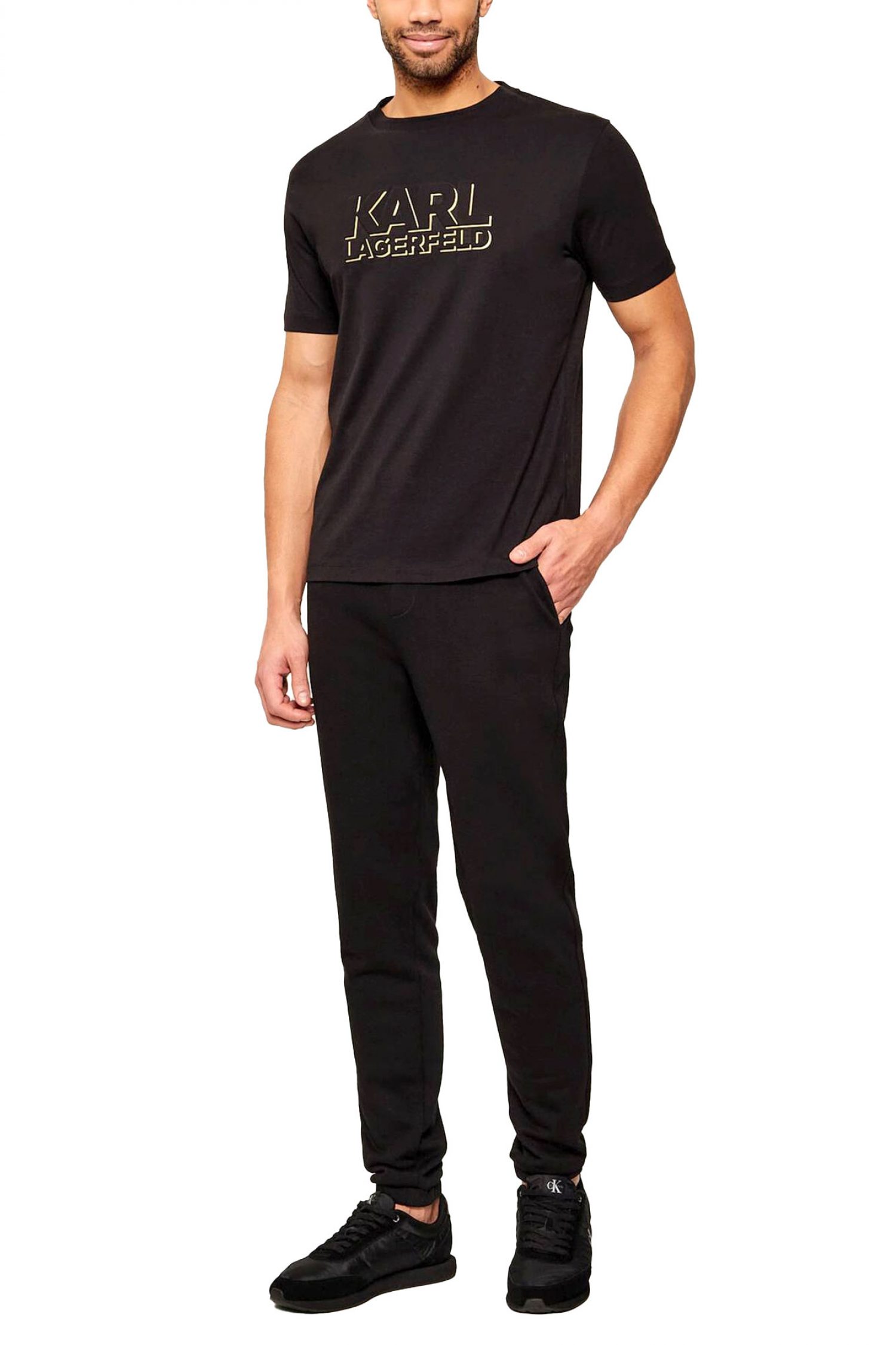 KARL LAGERFELD T-SHIRT CREW NECK GOLD LOGO ΜΑΥΡΟ