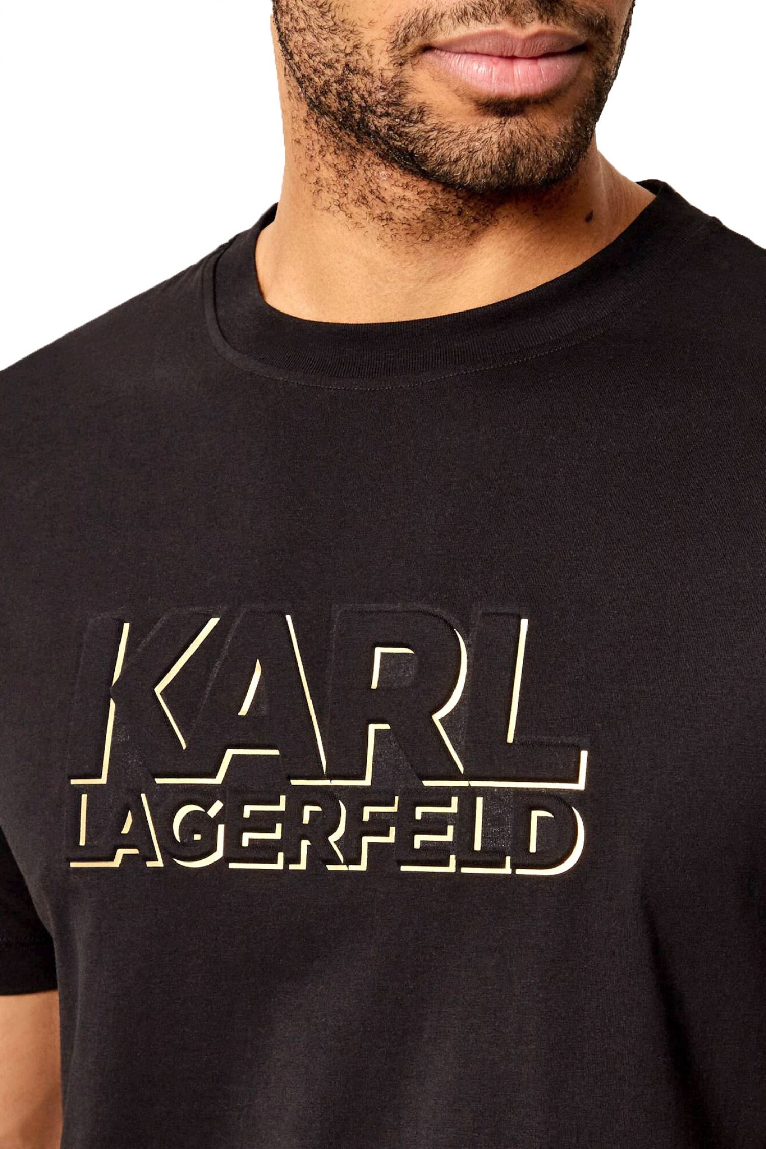 KARL LAGERFELD T-SHIRT CREW NECK GOLD LOGO ΜΑΥΡΟ