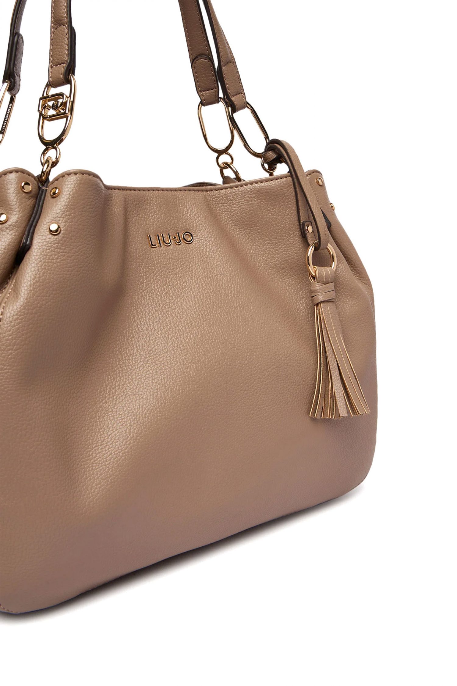 LIU-JO BETTER ΤΣΑΝΤΑ ΩΜΟΥ CIRRY LOGO ΜΕΤΑΛΛΙΚΟ ΑΝΟΙΧΤΟ ΚΑΦΕ