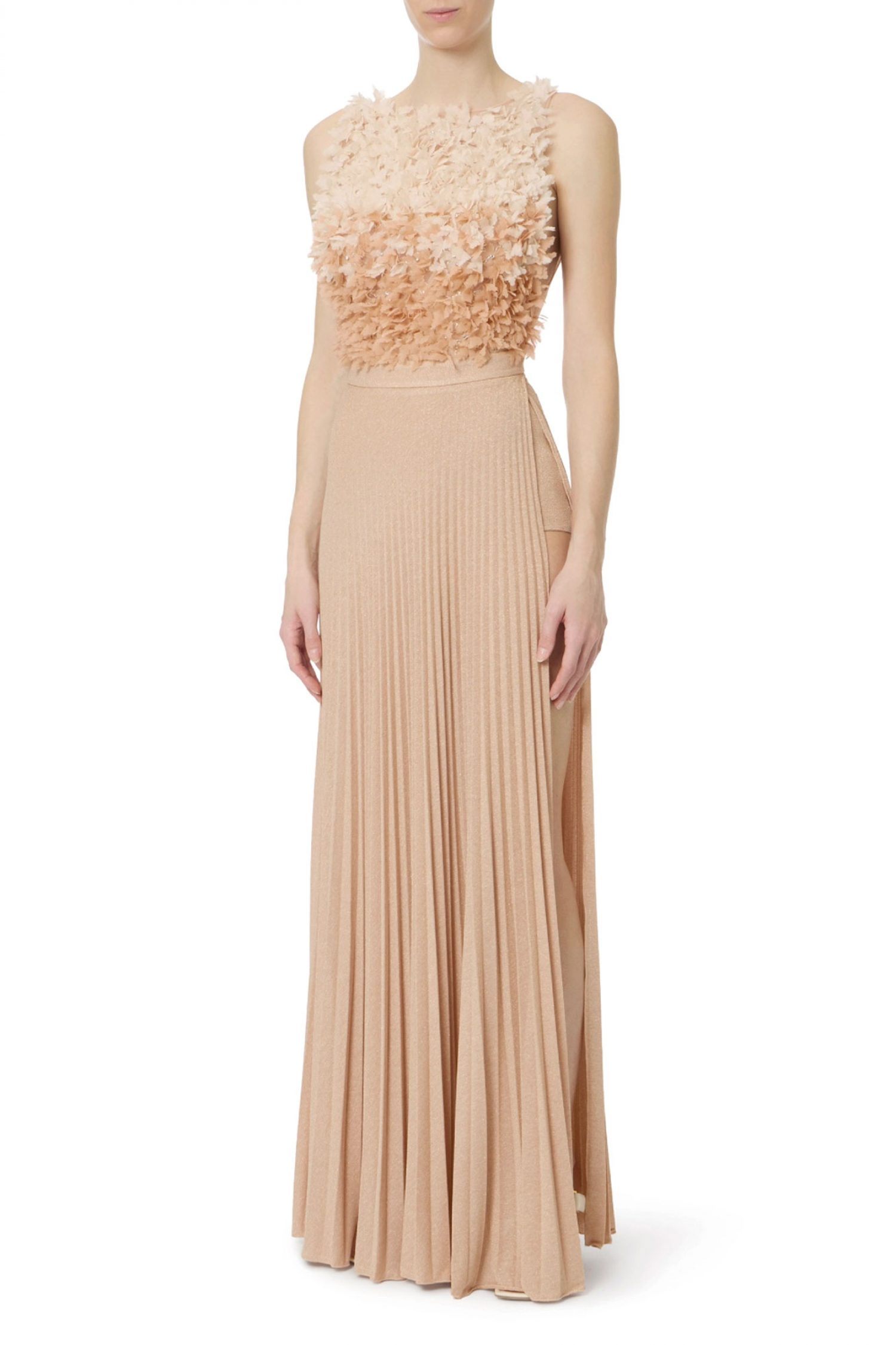 ELISABETTA FRANCHI ΦΟΡΕΜΑ MIDI RED CARPET ΑΝΟΙΧΤΗ ΠΛΑΤΗ ΠΛΙΣΕ ΑΝΟΙΓΜΑ ΚΑΤΩ ΣΟΜΟΝ