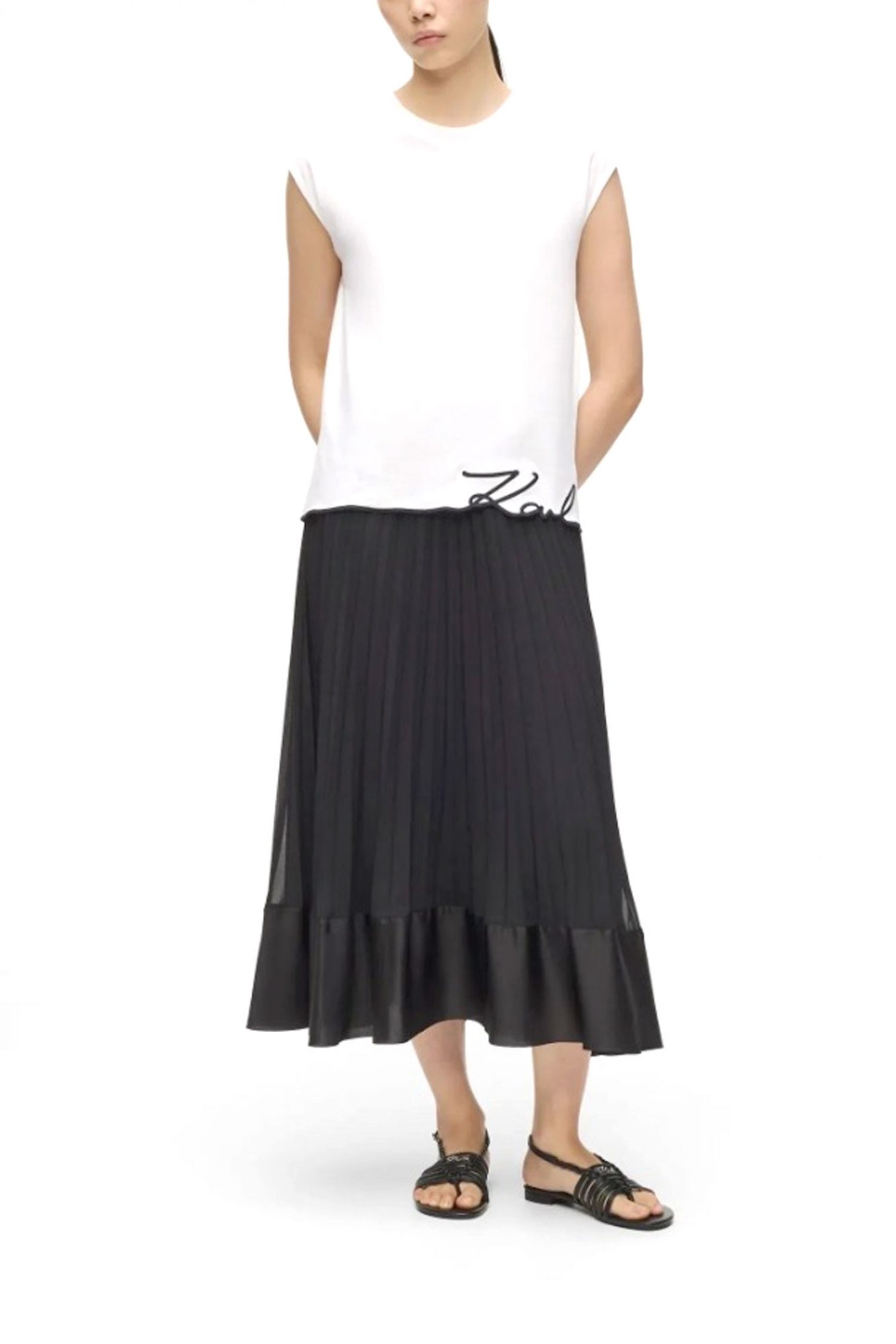 KARL LAGERFELD TANK TOP SIGNATURE HEM LOGO ΕΚΡΟΥ φωτογραφία