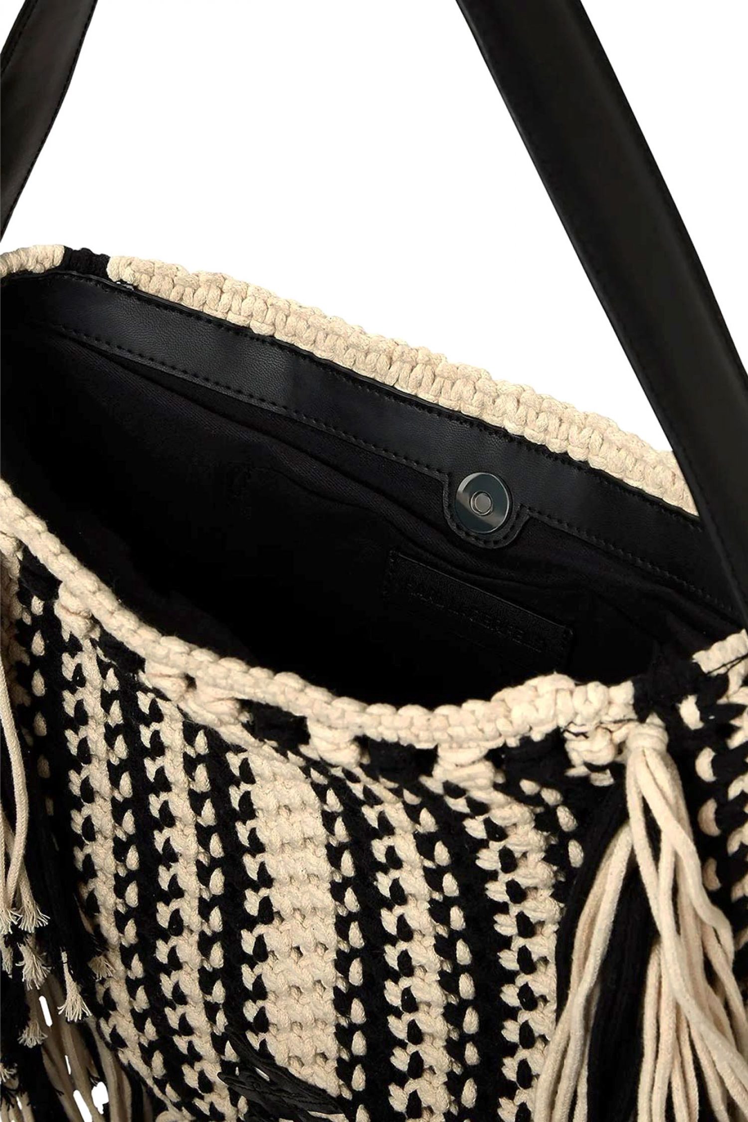 KARL LAGERFELD ΤΣΑΝΤΑ ΩΜΟΥ K/AUTOGRAPH PATCH SHB FRINGE ΚΡΟΣΙΑ LOGO ΜΑΥΡΟ-ΕΚΡΟΥ