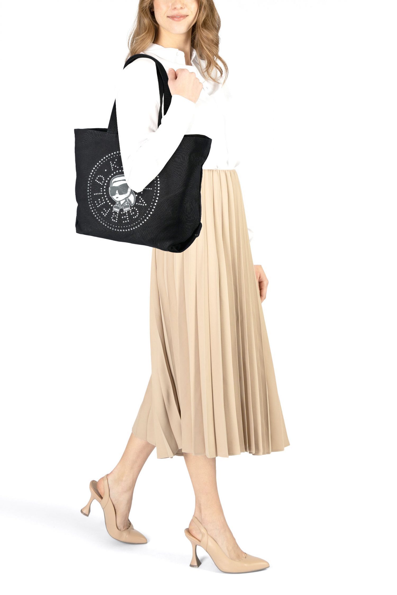 KARL LAGERFELD ΤΣΑΝΤΑ ΩΜΟΥ IKON CIRCLE RH SHOPPER LOGO ΣΤΡΑΣ ΜΑΥΡΟ φωτογραφία