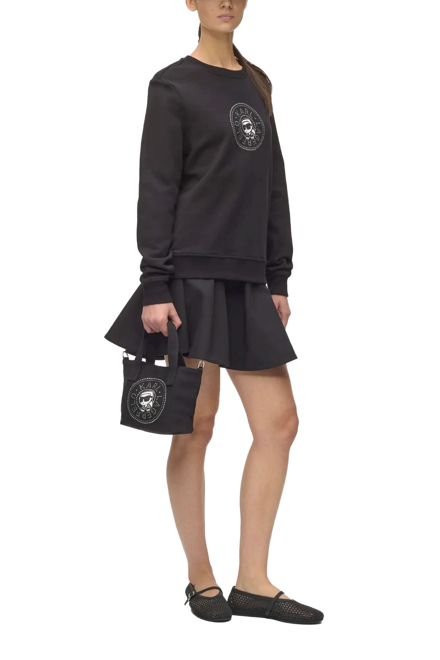 KARL LAGERFELD ΤΣΑΝΤΑ ΧΕΙΡΟΣ/CROSSBODY IKON CIRCLE RH SM SHOPPER LOGO ΣΤΡΑΣ ΜΑΥΡΟ φωτογραφία