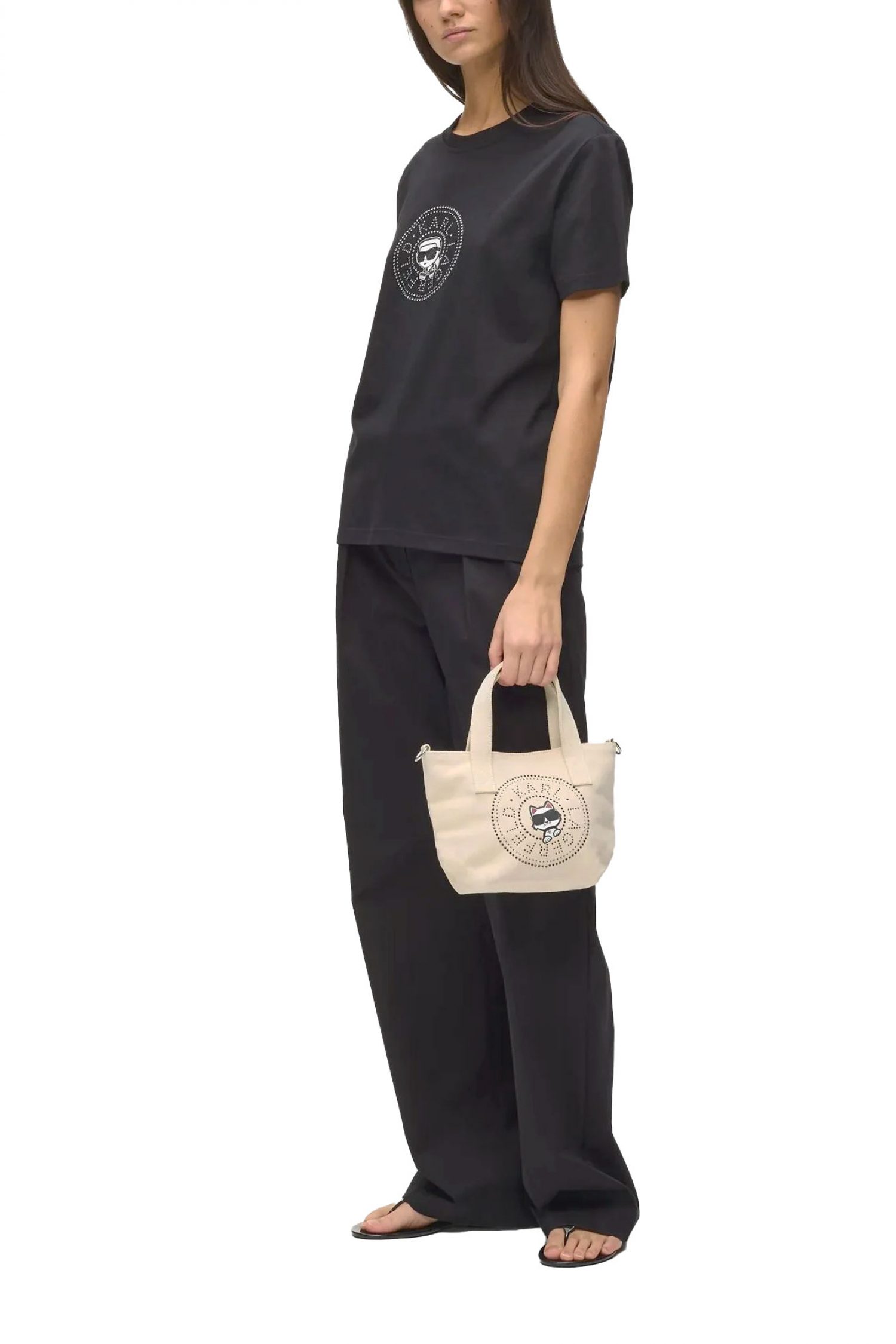 KARL LAGERFELD ΤΣΑΝΤΑ ΧΕΙΡΟΣ/CROSSBODY IKON CHOUP RH SM SHOPPER LOGO ΕΚΡΟΥ φωτογραφία