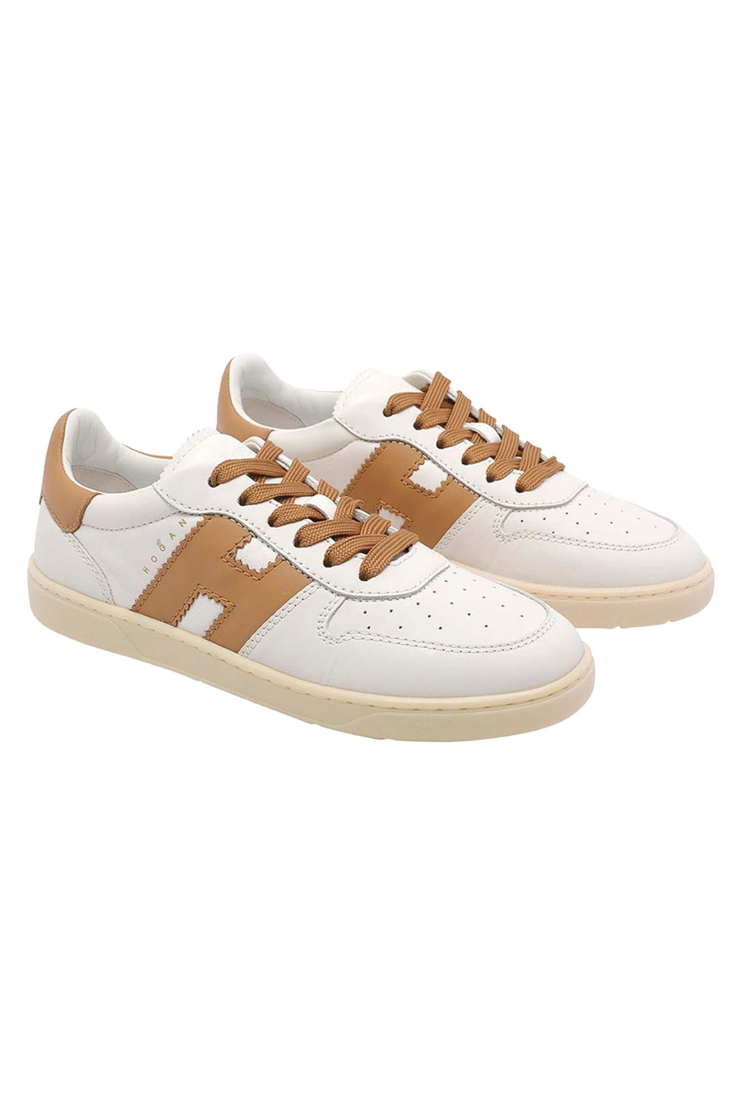 HOGAN ΠΑΠΟΥΤΣΙΑ SNEAKERS ΔΕΡΜΑ COOL BASKET ΕΚΡΟΥ-ΚΑΦΕ