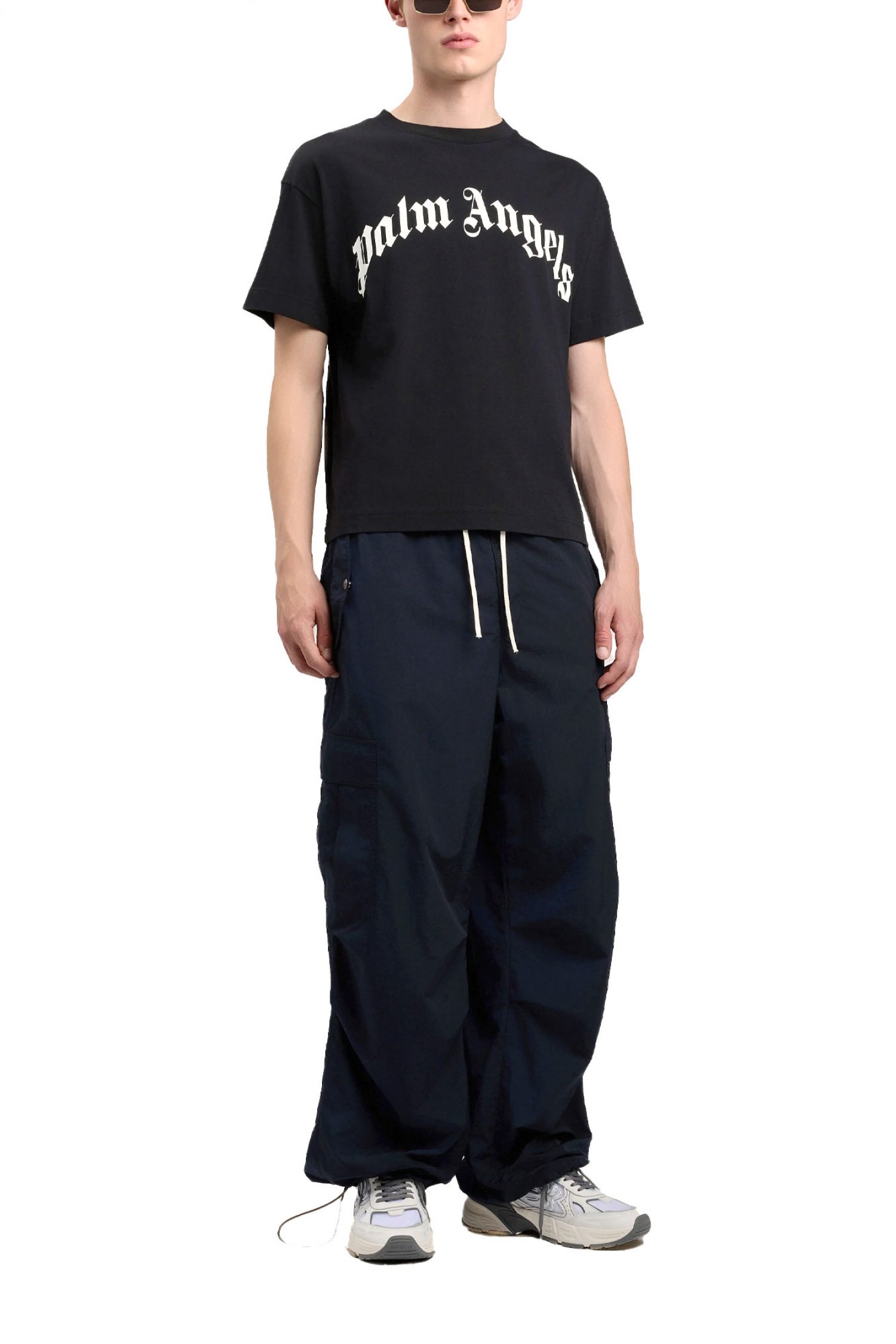 PALM ANGELS T-SHIRT CURVED LOGO REGULAR TEE ΜΑΥΡΟ φωτογραφία