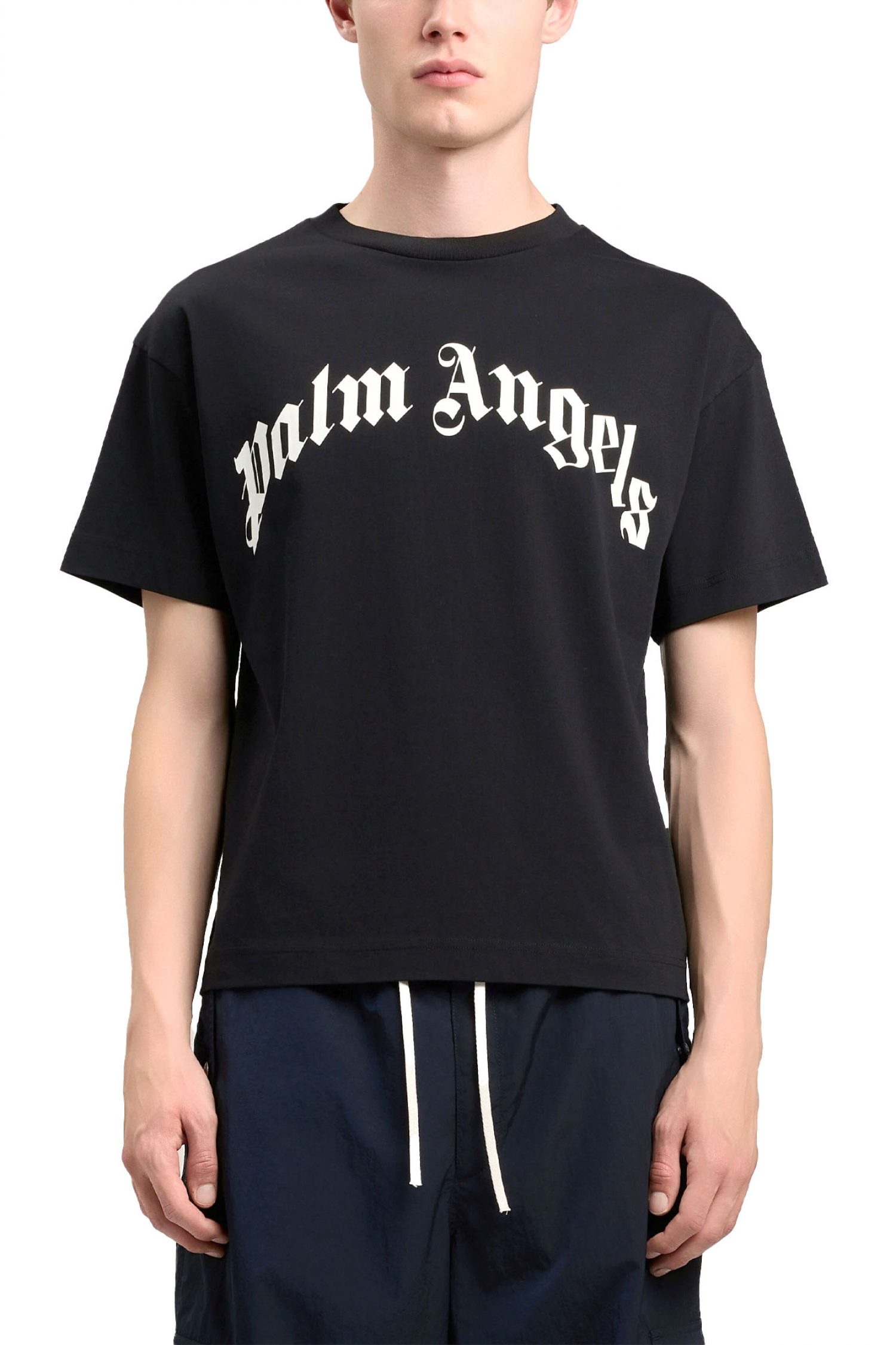 PALM ANGELS T-SHIRT CURVED LOGO REGULAR TEE ΜΑΥΡΟ φωτογραφία