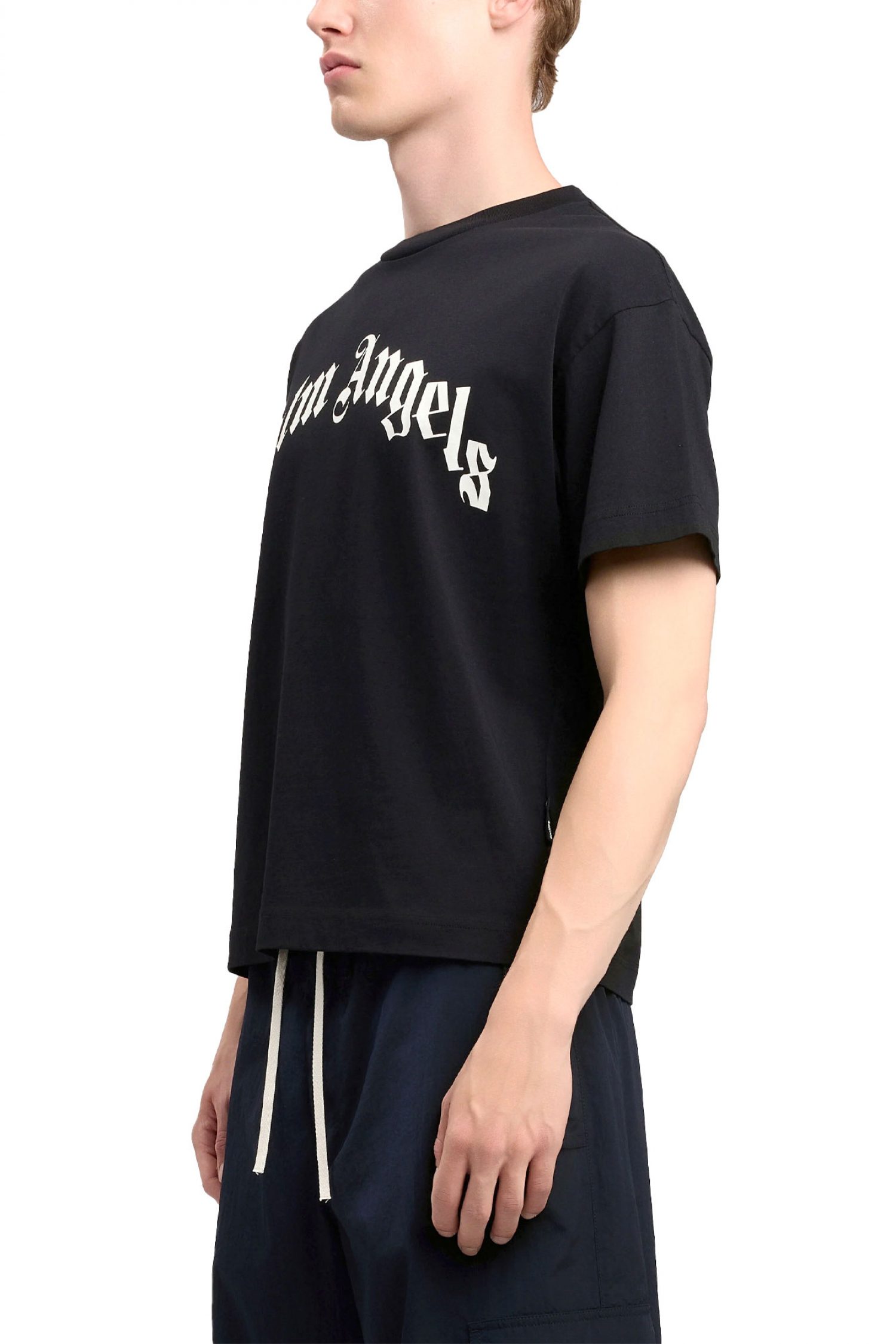 PALM ANGELS T-SHIRT CURVED LOGO REGULAR TEE ΜΑΥΡΟ φωτογραφία