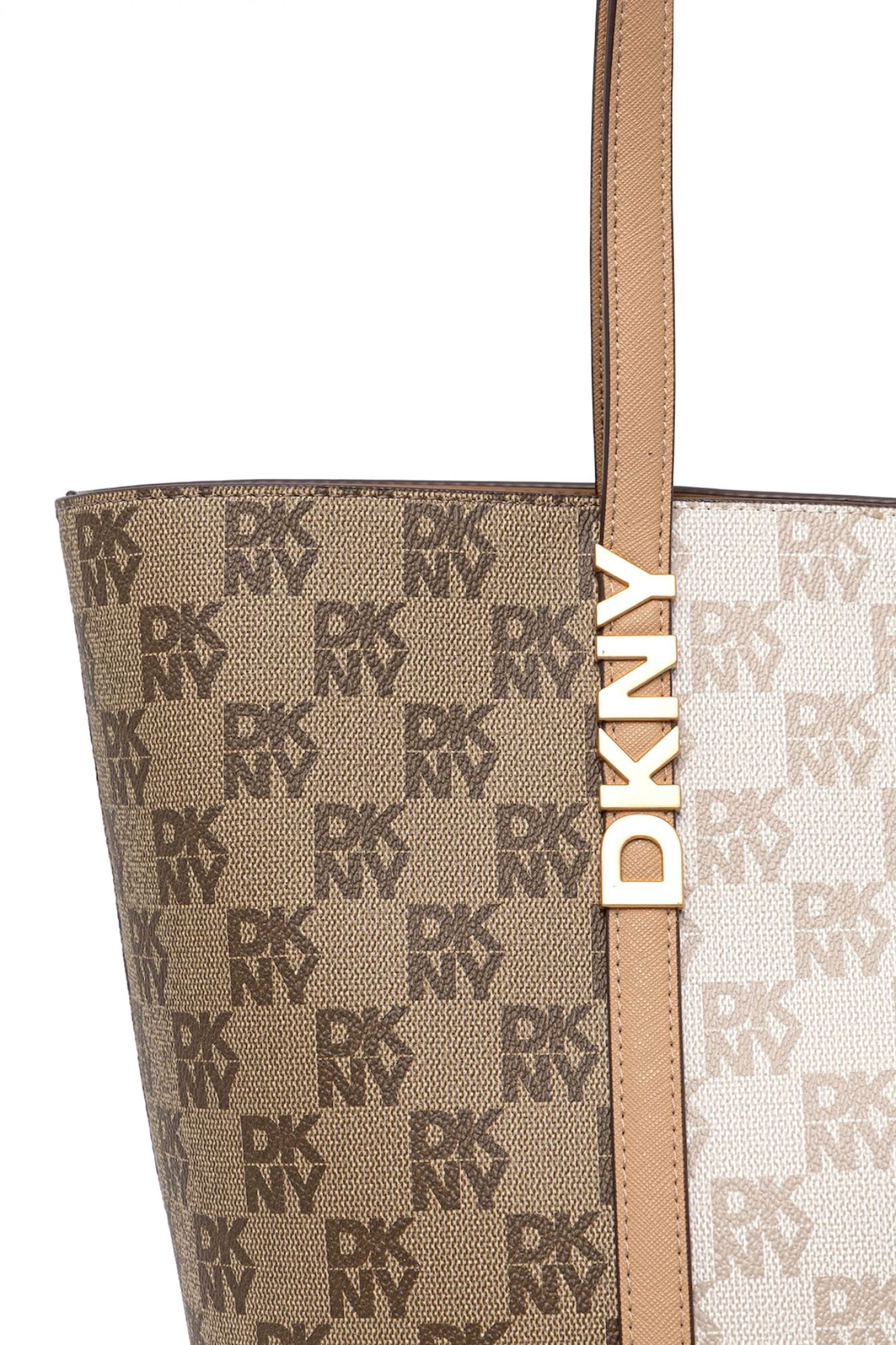 DKNY ΤΣΑΝΤΑ ΩΜΟΥ AVRIL TOTE ALL OVER LOGO ΕΠΙΠΡΟΣΘΕΤΟ ΤΣΑΝΤΑΚΙ ΜΠΕΖ-ΚΑΦΕ