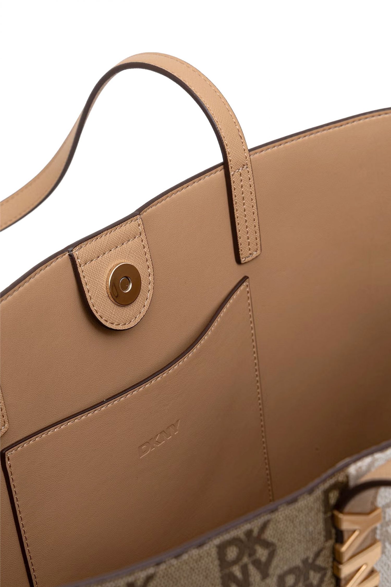 DKNY ΤΣΑΝΤΑ ΩΜΟΥ AVRIL TOTE ALL OVER LOGO ΕΠΙΠΡΟΣΘΕΤΟ ΤΣΑΝΤΑΚΙ ΜΠΕΖ-ΚΑΦΕ