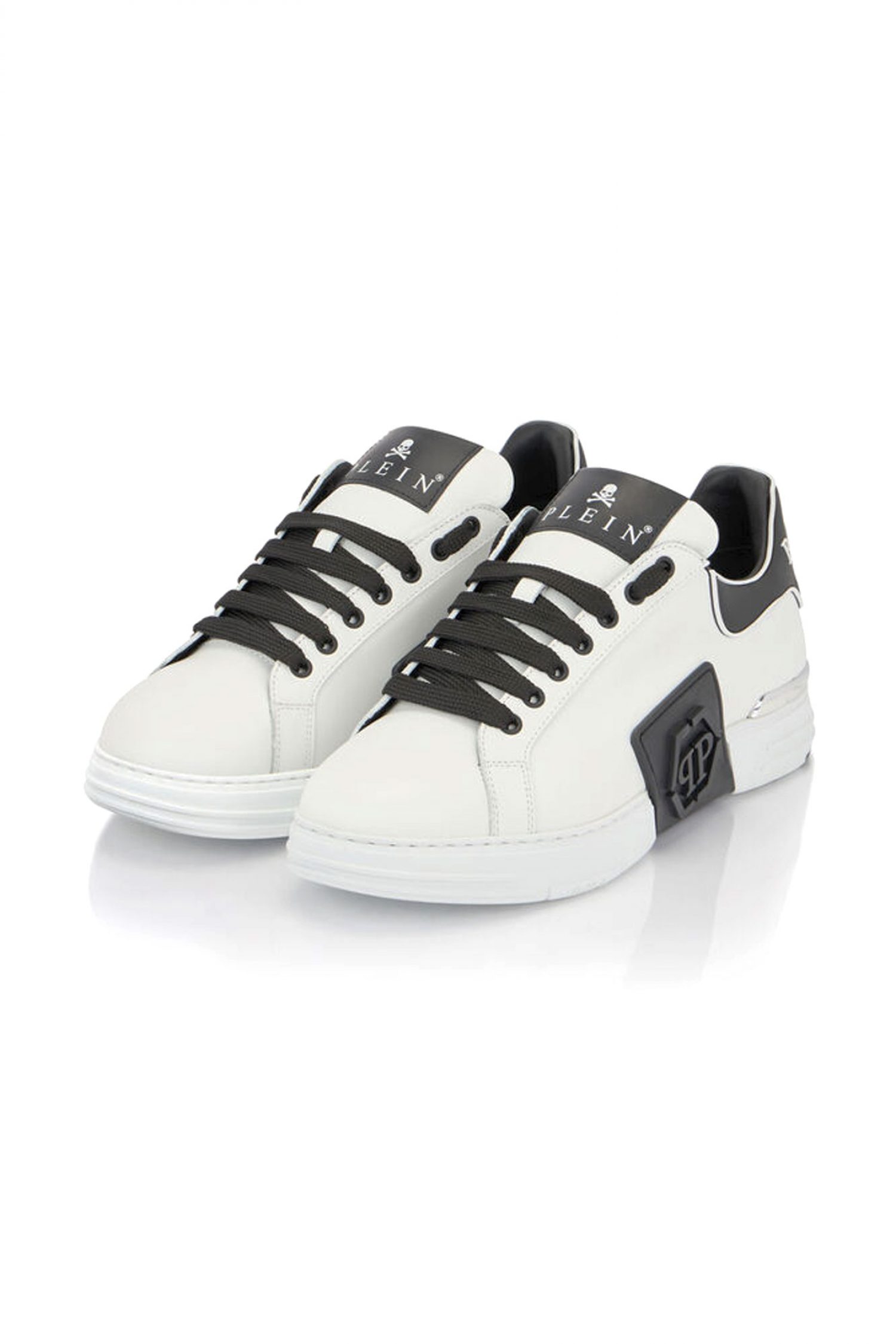 PHILIPP PLEIN ΠΑΠΟΥΤΣΙΑ SNEAKERS LOW-TOP PHANTOM KICK$ ΛΕΥΚΟ-ΜΑΥΡΟ