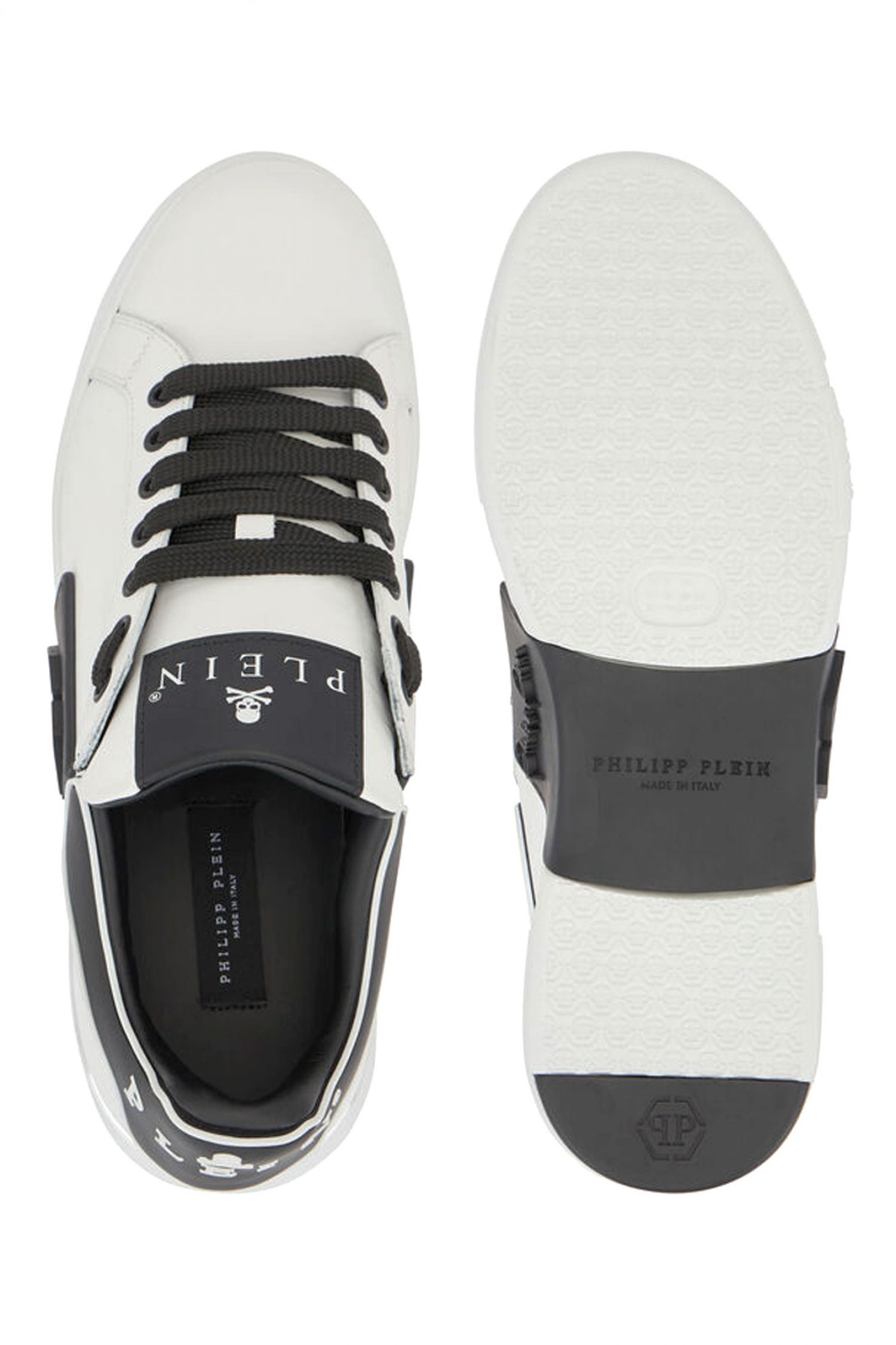 PHILIPP PLEIN ΠΑΠΟΥΤΣΙΑ SNEAKERS LOW-TOP PHANTOM KICK$ ΛΕΥΚΟ-ΜΑΥΡΟ