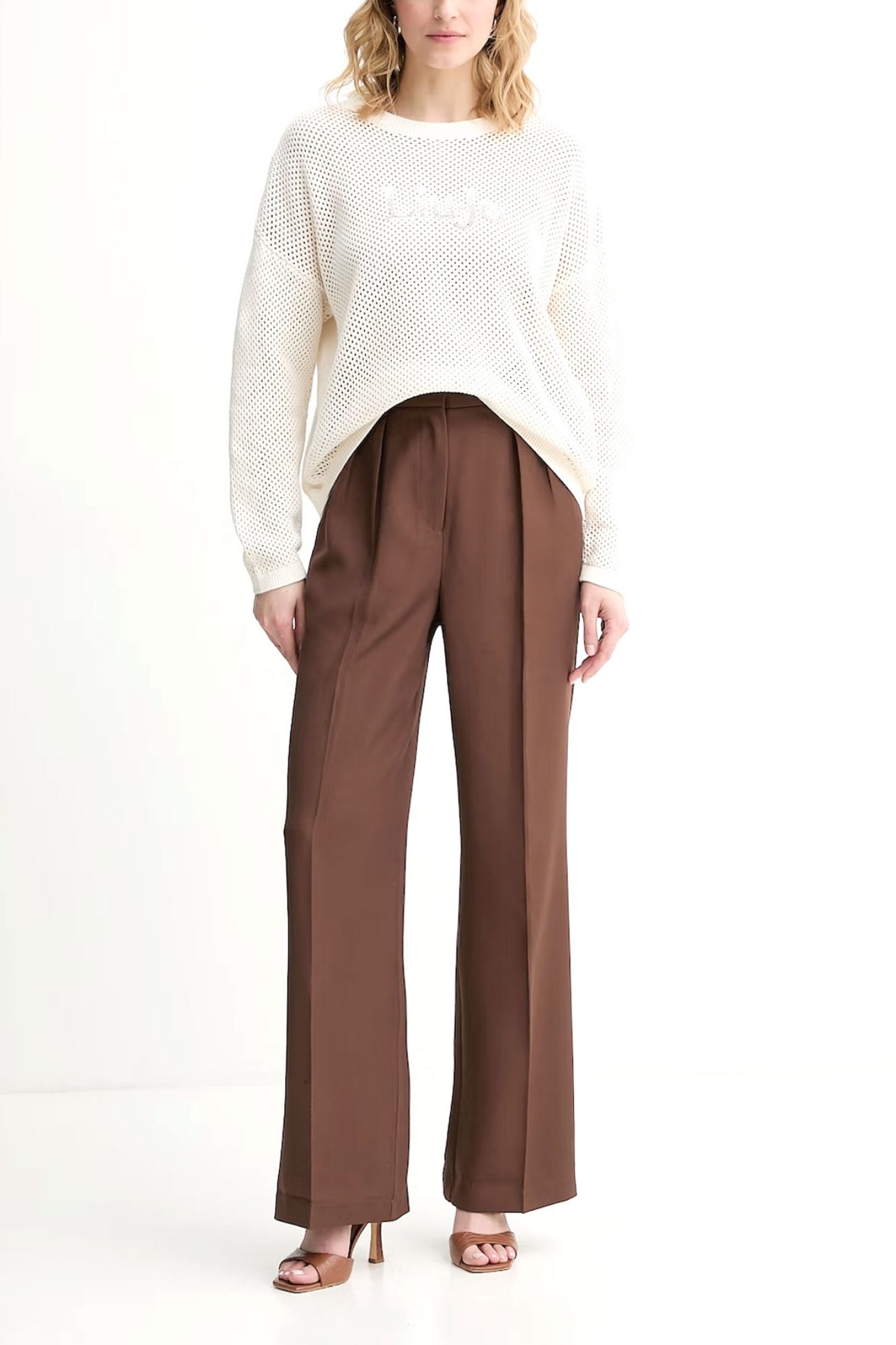 LIU-JO BETTER ΠΛΕΚΤΟ CREWNECK ΔΙΑΤΡΗΤΟ ΜΠΡΟΣΤΑ LOGO ΣΤΡΑΣ ΕΚΡΟΥ φωτογραφία