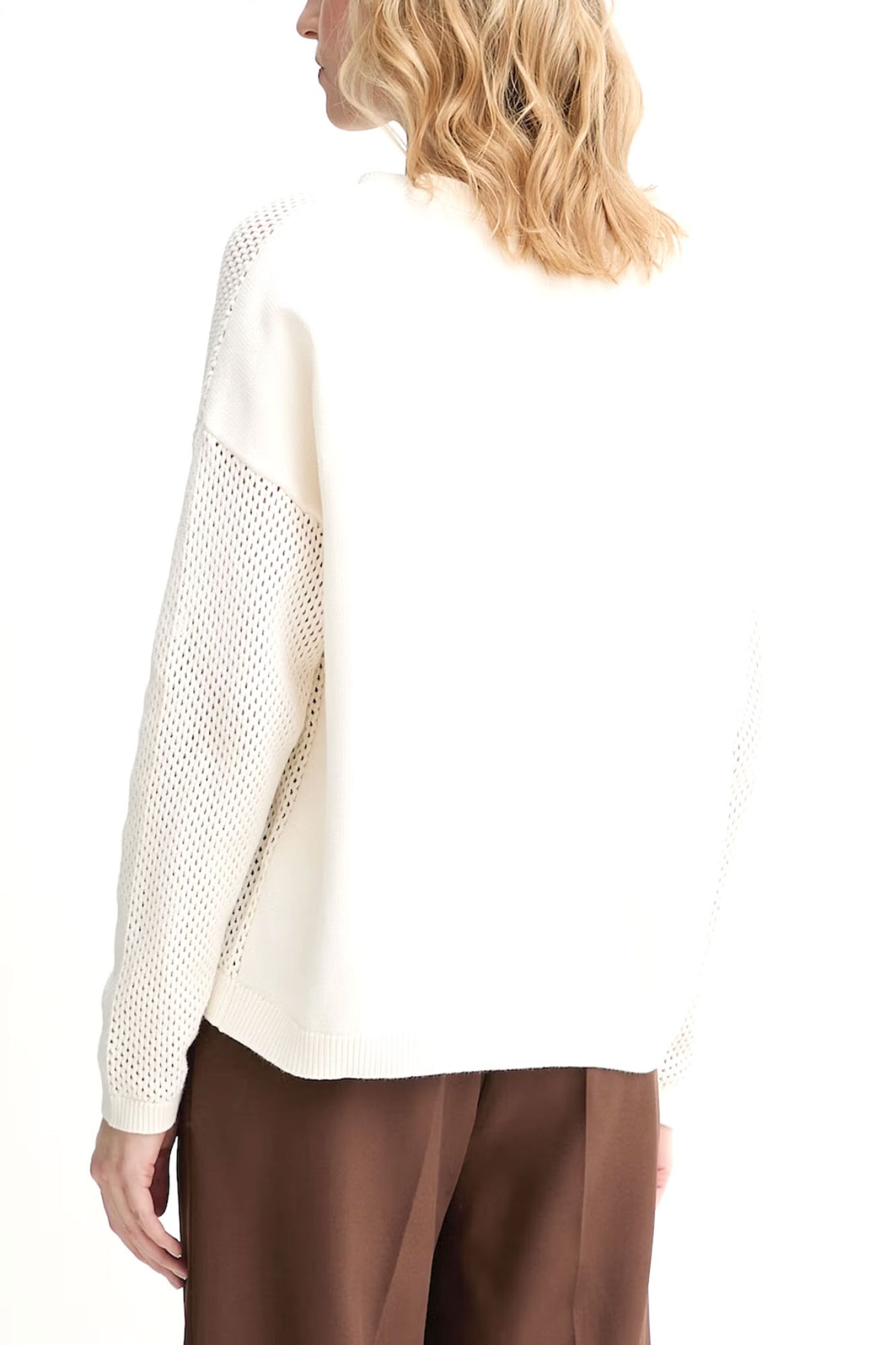 LIU-JO BETTER ΠΛΕΚΤΟ CREWNECK ΔΙΑΤΡΗΤΟ ΜΠΡΟΣΤΑ LOGO ΣΤΡΑΣ ΕΚΡΟΥ φωτογραφία