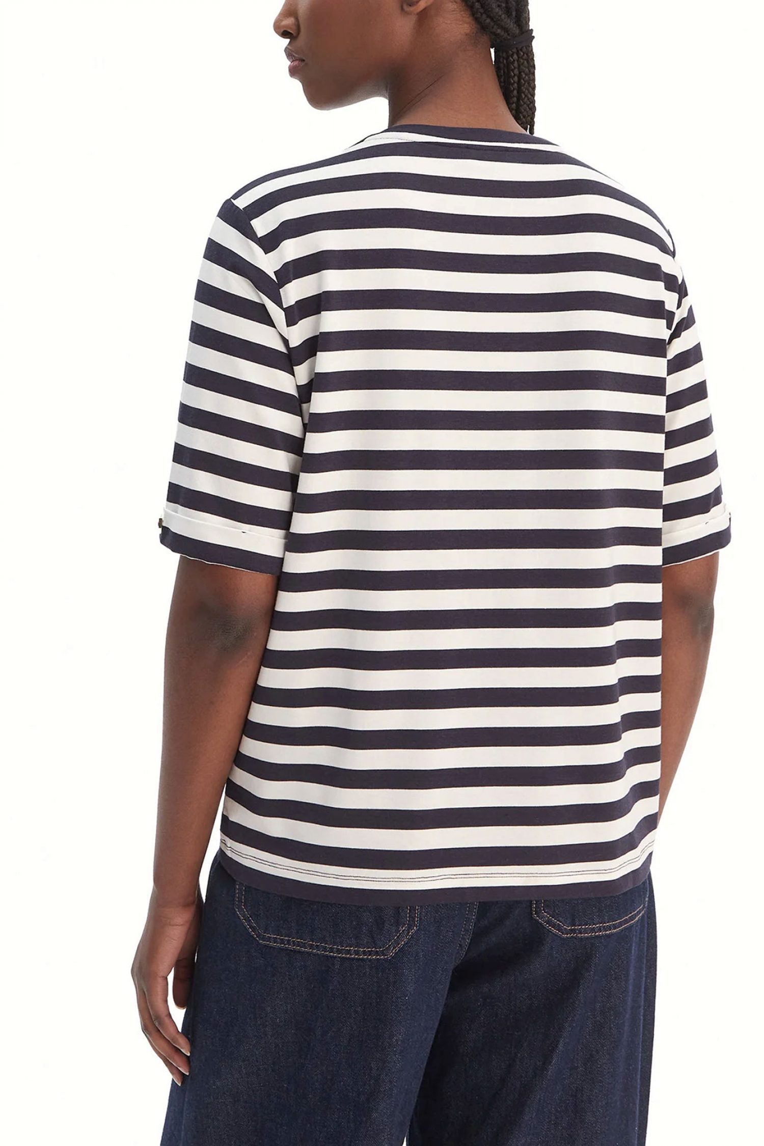 LIU-JO BETTER T-SHIRT V-NECK ΡΙΓΕ LOGO ΣΤΡΑΣ ΕΚΡΟΥ-ΜΠΛΕ φωτογραφία