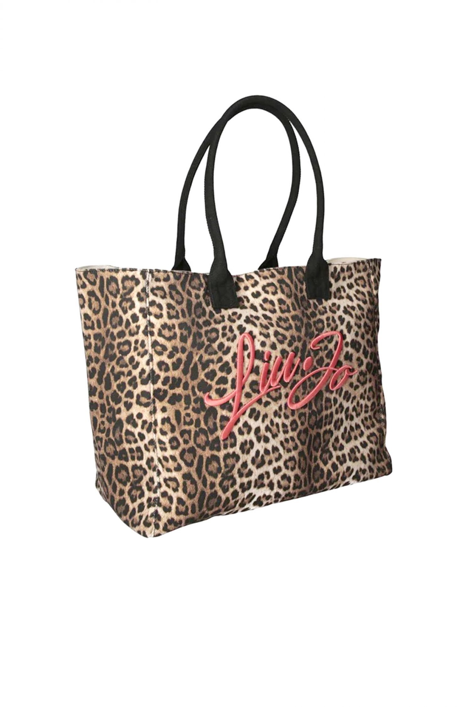LIU-JO ΤΣΑΝΤΑ ΩΜΟΥ TOTE BEACHWEAR LEOPARD PRINT LOGO ΜΠΕΖ-ΚΑΦΕ