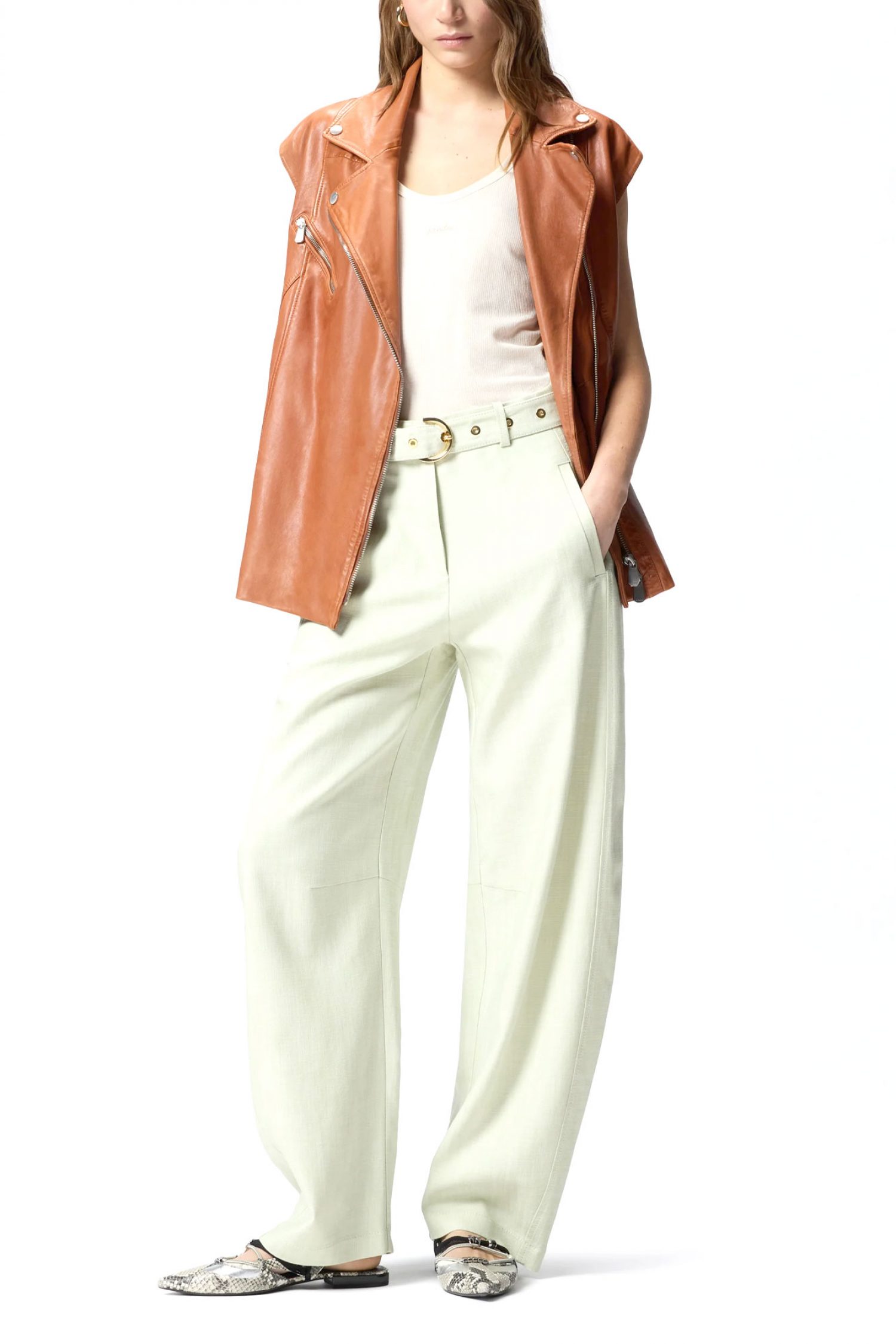 PINKO ΔΕΡΜΑΤΙΝΟ ΓΙΛΕΚΟ GYPSY GILET ΚΑΦΕ φωτογραφία