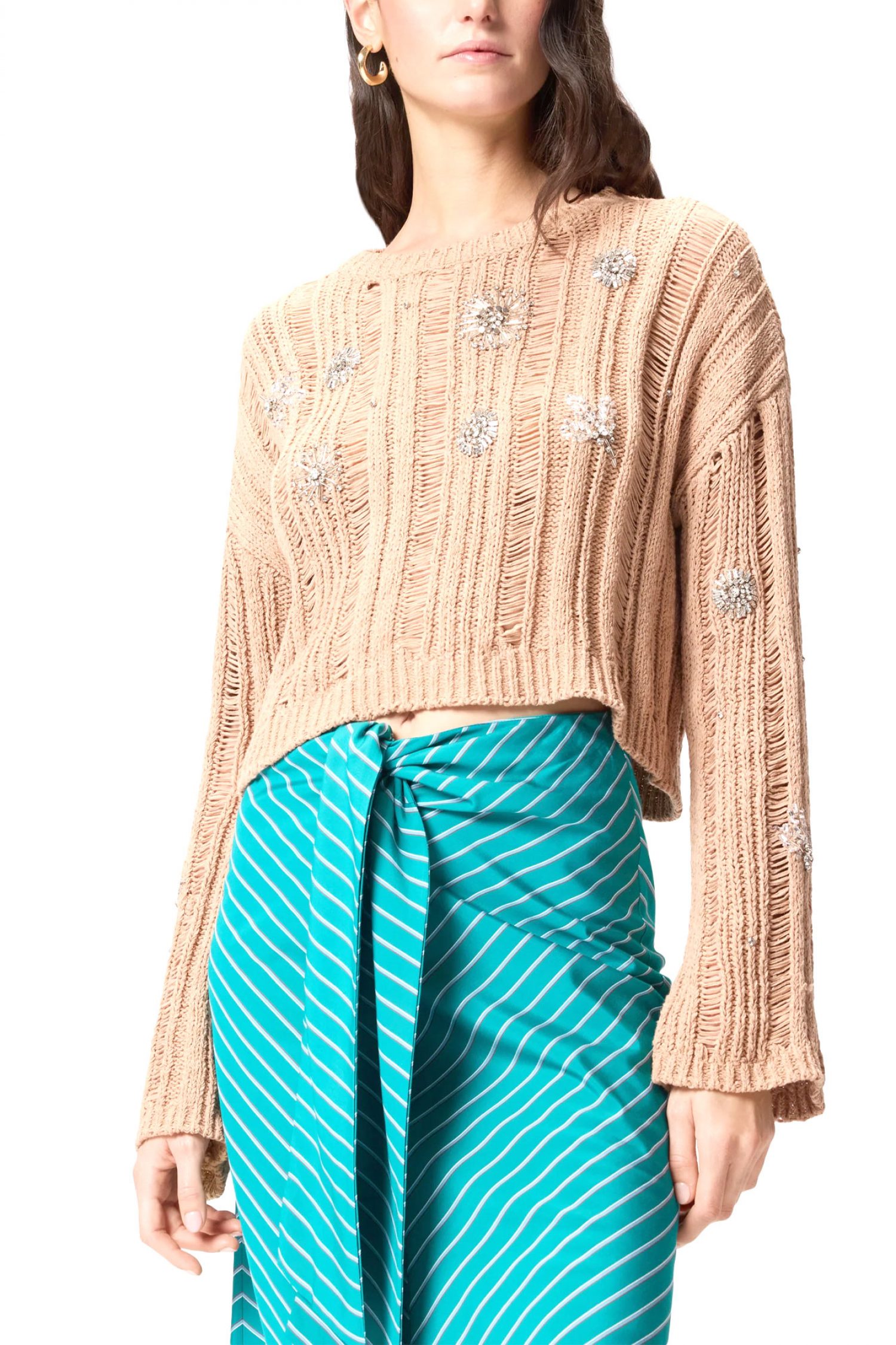 PINKO ΜΠΛΟΥΖΑ ΠΛΕΚΤΗ PRESSIONE SWEATER ΜΠΕΖ φωτογραφία