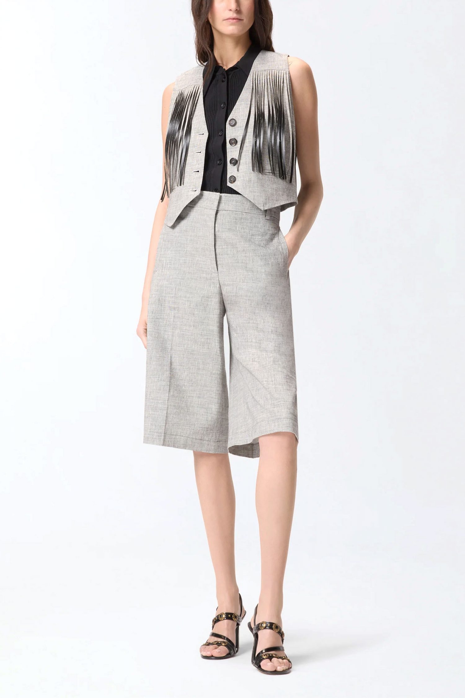 PINKO ΓΙΛΕΚΟ ME KΡΟΣΣΙΑ BORETTO GILET ΓΚΡΙ φωτογραφία