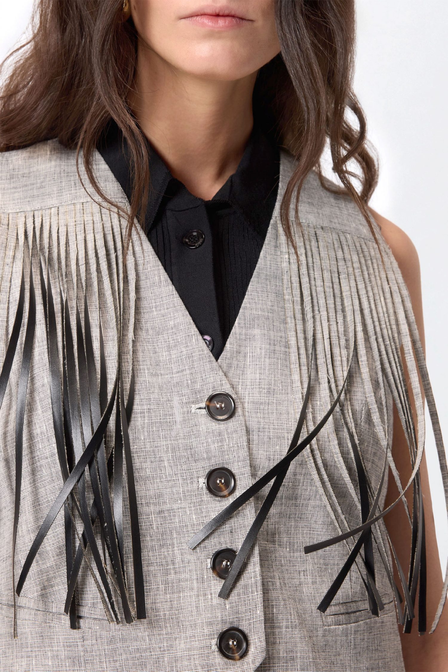 PINKO ΓΙΛΕΚΟ ME KΡΟΣΣΙΑ BORETTO GILET ΓΚΡΙ φωτογραφία