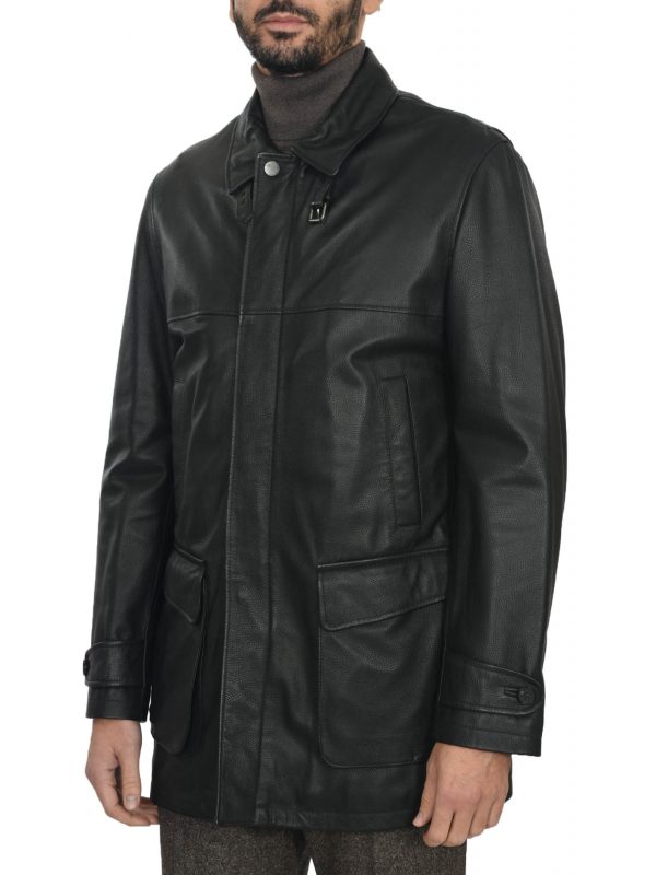PAL ZILERI BLACK LEATHER COAT - X6M782 02 | Gruppo Mossialos