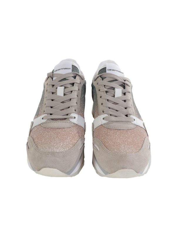 EMPORIO ARMANI ΠΑΠΟΥΤΣΙΑ SNEAKERS ΜΕ GLITTER/ΛΑΜΨΗ ΜΠΕΖ/ΛΕΥΚΟ - Image 3