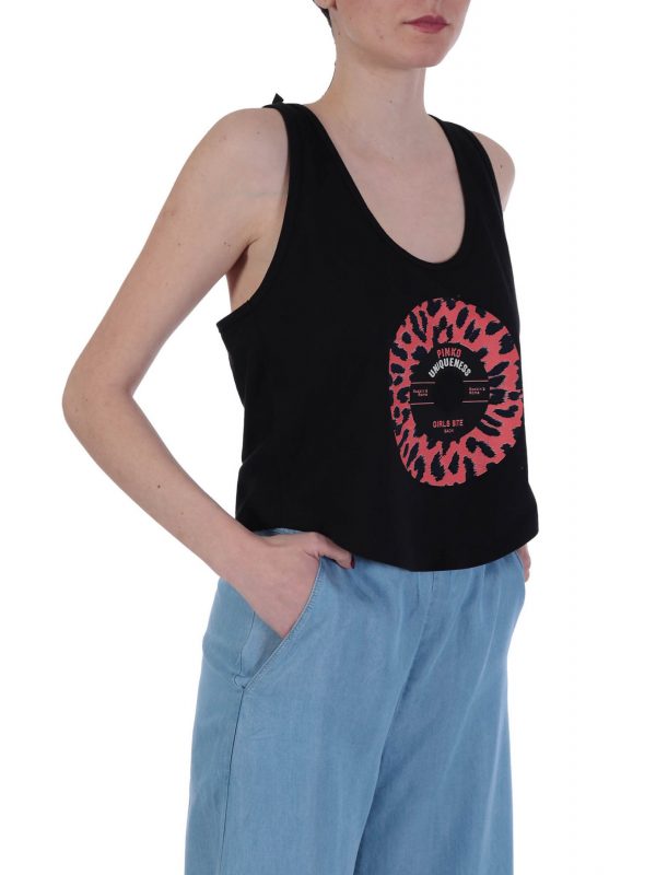 PINKO TOP BAMBUSA CANOTTA ΣΤΑΜΠΑ PINKO UNIQUENESS ΜΑΥΡΟ - Image 2