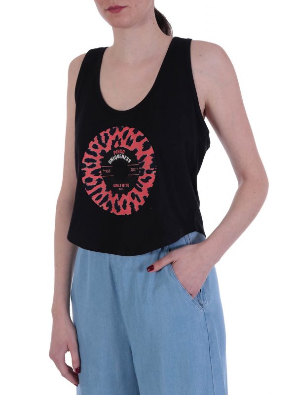 PINKO TOP BAMBUSA CANOTTA ΣΤΑΜΠΑ PINKO UNIQUENESS ΜΑΥΡΟ - Image 3