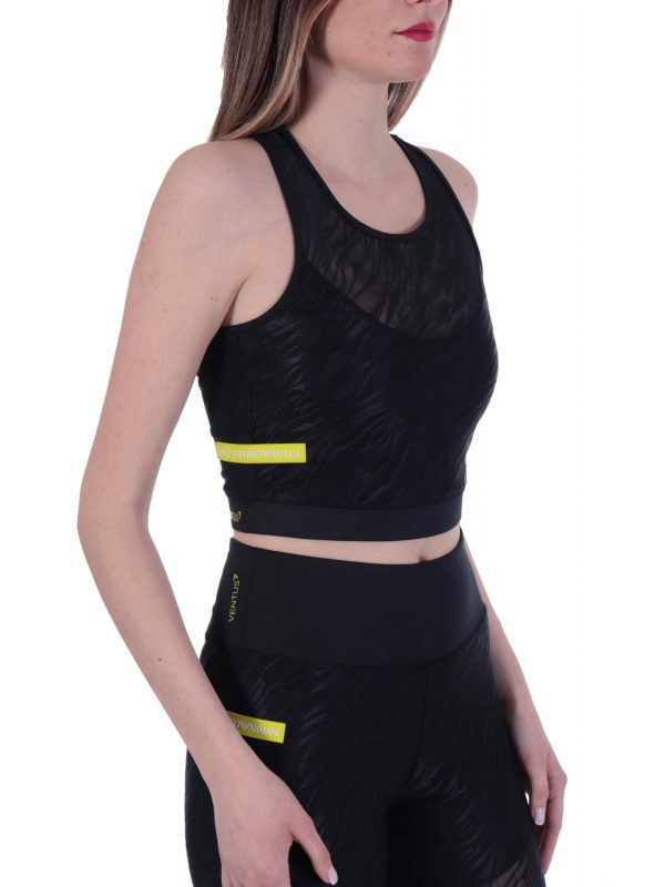 EMPORIO ARMANI TOP CROP JERSEY SPORT BRA LOGO ΔΙΑΦΑΝΕΙΑ ΜΑΥΡΟ