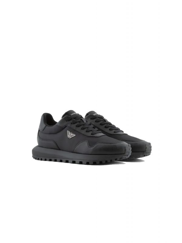 EMPORIO ARMANI  ΠΑΠΟΥΤΣΙΑ SNEAKERS LOGO ΜΑΥΡΟ