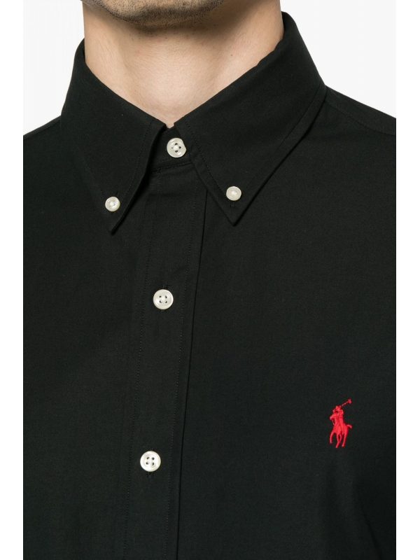 RALPH LAUREN ΠΟΥΚΑΜΙΣΟ BUTTON DOWN CUSTOM FIT STRETCH ΜΑΥΡΟ