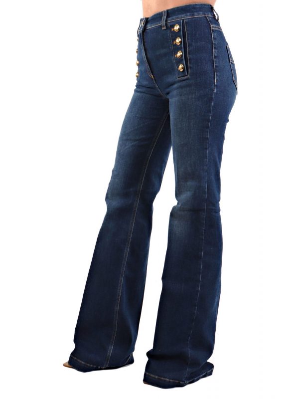 ELISABETTA FRANCHI ΠΑΝΤΕΛΟΝΙ JEANS FLARE ΨΗΛΟΜΕΣΟ ΚΟΥΜΠΙΑ ΧΡΥΣΑ ΤΣΕΠΕΣ ΜΠΛΕ - Image 2