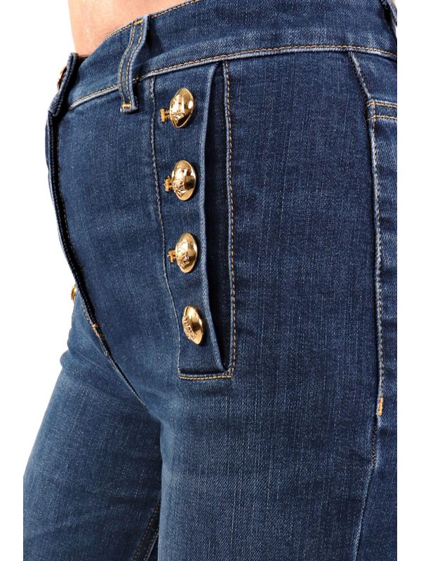 ELISABETTA FRANCHI ΠΑΝΤΕΛΟΝΙ JEANS FLARE ΨΗΛΟΜΕΣΟ ΚΟΥΜΠΙΑ ΧΡΥΣΑ ΤΣΕΠΕΣ ΜΠΛΕ - Image 6