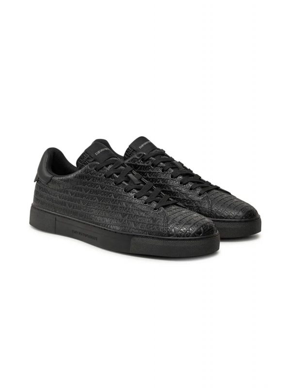 EMPORIO ARMANI ΠΑΠΟΥΤΣΙΑ SNEAKERS ALL OVER LOGO ΜΑΥΡΟ