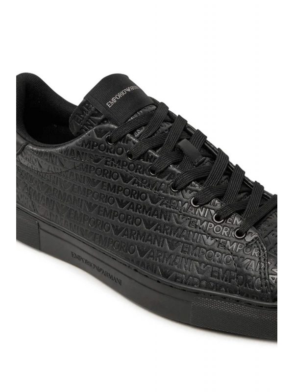 EMPORIO ARMANI ΠΑΠΟΥΤΣΙΑ SNEAKERS ALL OVER LOGO ΜΑΥΡΟ