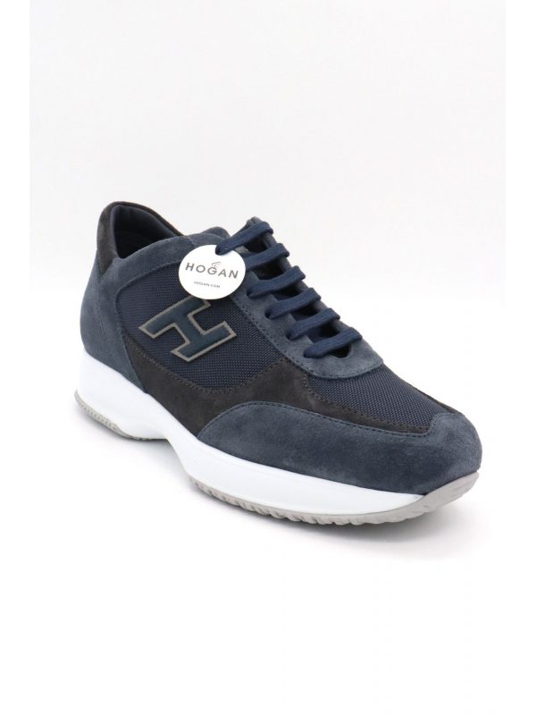 HOGAN ΠΑΠΟΥΤΣΙΑ SNEAKERS INTERACTIVE H FLOCK ΔΕΡΜΑ ΜΠΛΕ