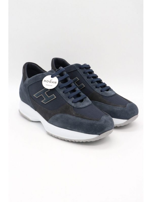 HOGAN ΠΑΠΟΥΤΣΙΑ SNEAKERS INTERACTIVE H FLOCK ΔΕΡΜΑ ΜΠΛΕ