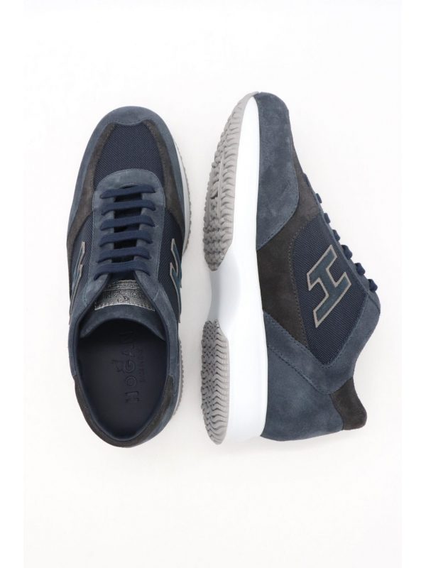 HOGAN ΠΑΠΟΥΤΣΙΑ SNEAKERS INTERACTIVE H FLOCK ΔΕΡΜΑ ΜΠΛΕ